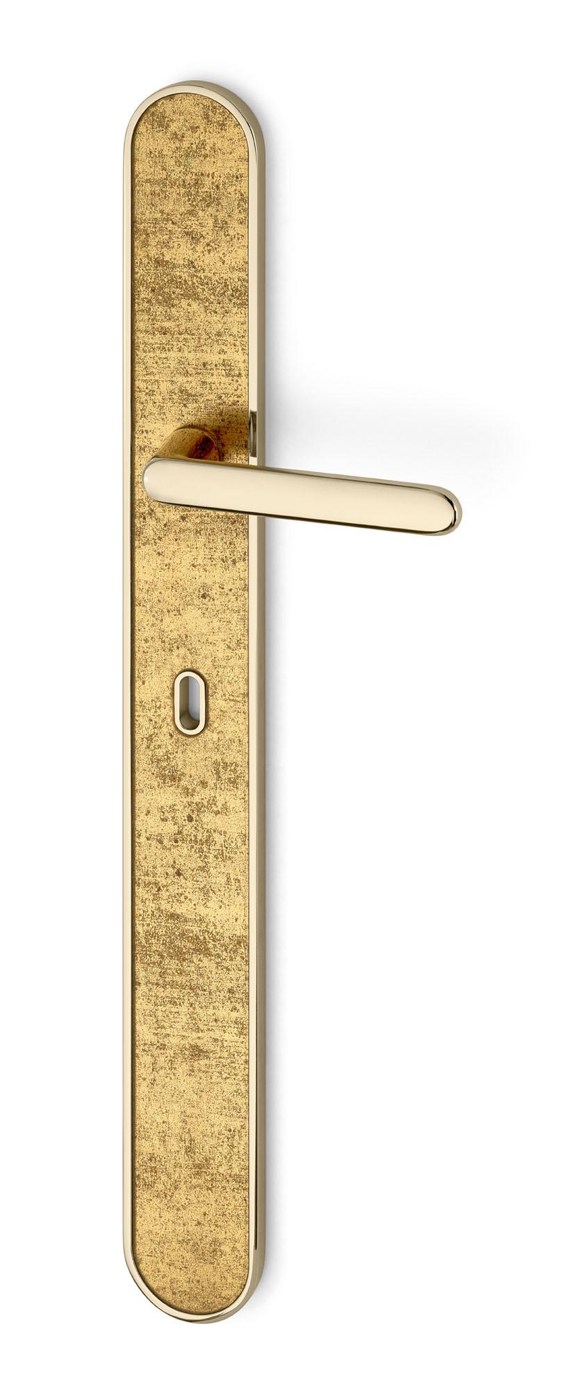 Door Handle Aluminum Plate Brass Handle Body Polished Champagne Vetrite Insert  For Sale 1