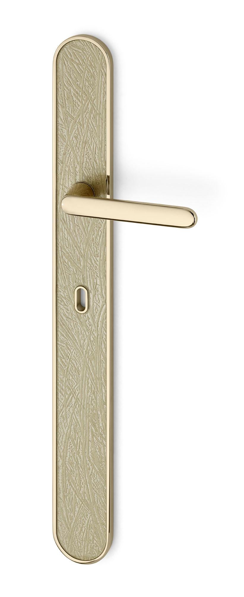 Door Handle Aluminum Plate Brass Handle Body Polished Champagne Vetrite Insert  For Sale 3