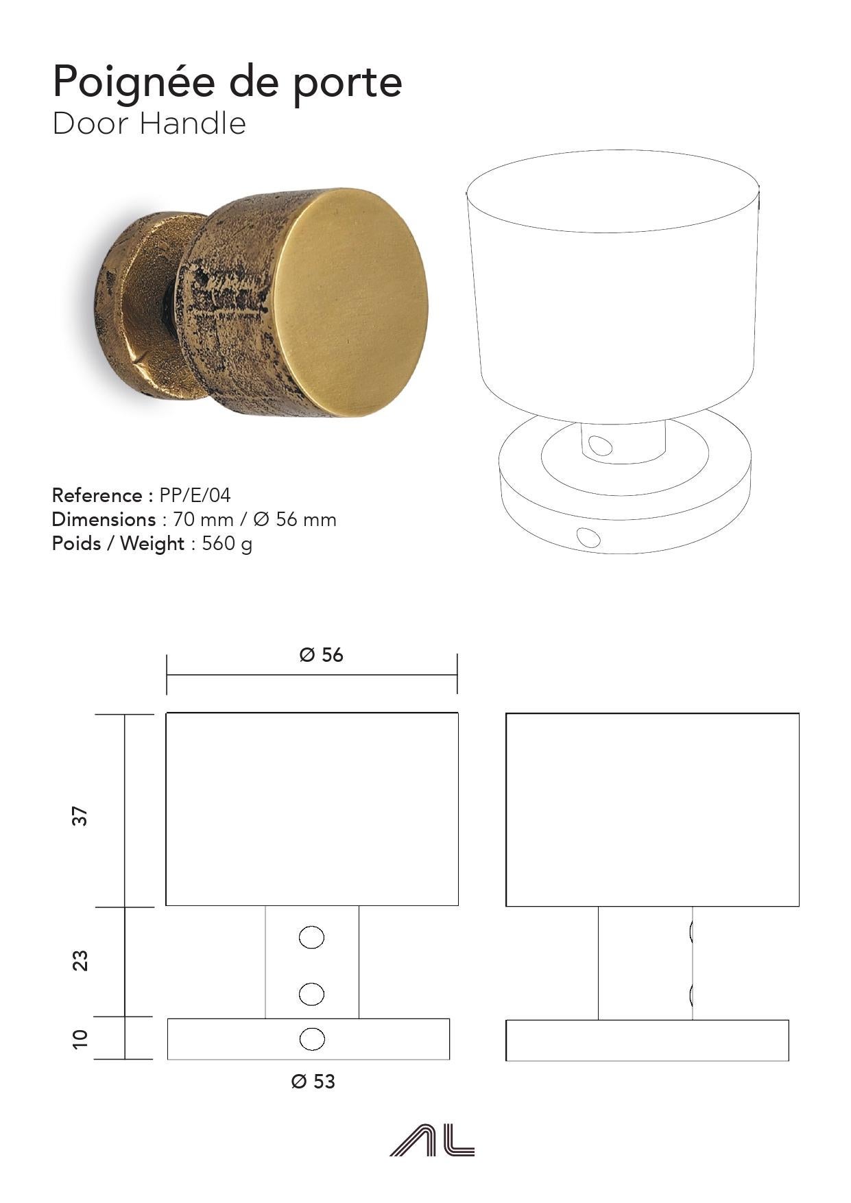 Forgiato Maniglia per porta in ottone massiccio: Minimalismo e texture organiche in vendita