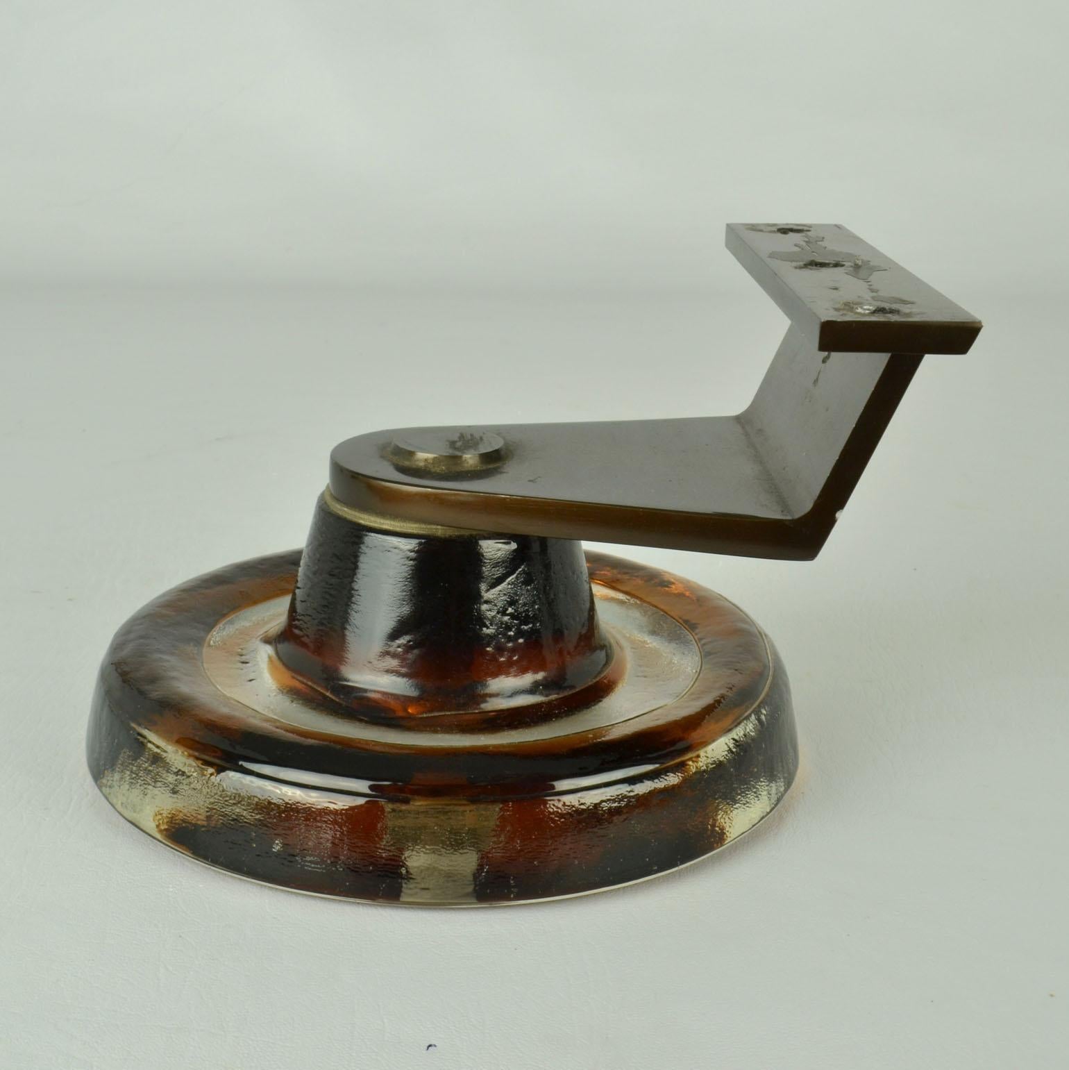 Late 20th Century Architectural Door Handle Round Push Pull in Clear and Amber Glass For Sale