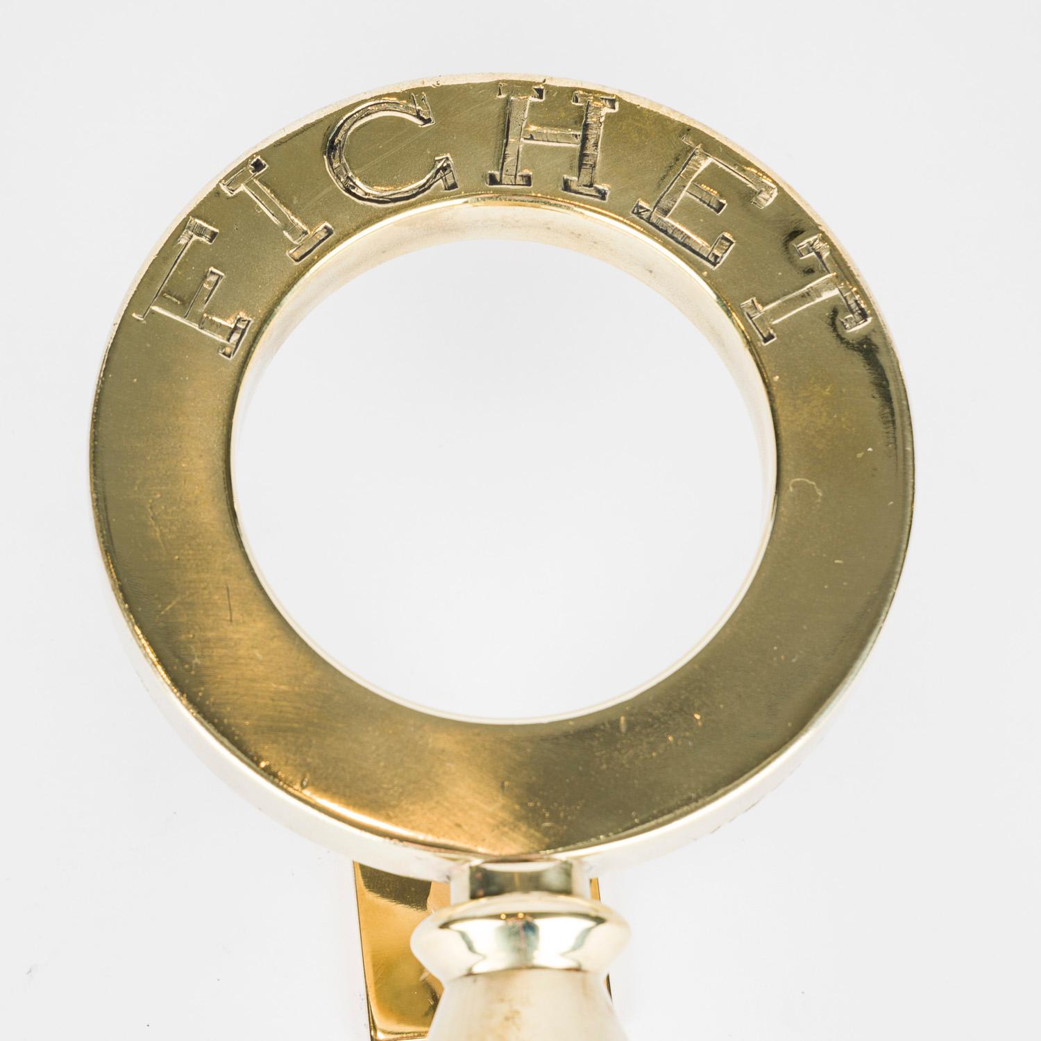 Large early 20th century brass door handles in the form of keys for the safemaker and locksmith Alexandre Fichet of Paris, circa 1900.


Weight: 4.4 kilos.

 

Alexandre Fichet, 1799 - 1862, French inventor, locksmith, maker of safes and bank
