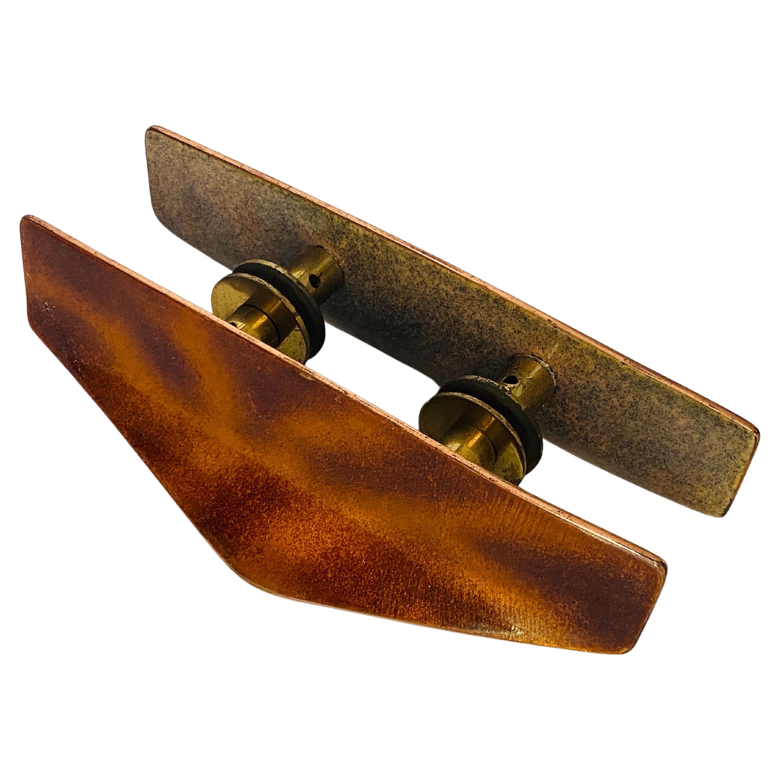 Door Handles  Italy 20th Century Set of 2 Brass Painted in Brown Color For Sale