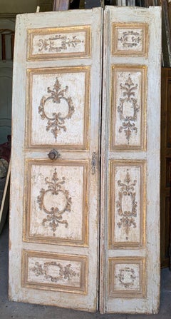 Porte en bois laqué et richement peint, doré dans les détails, Florence