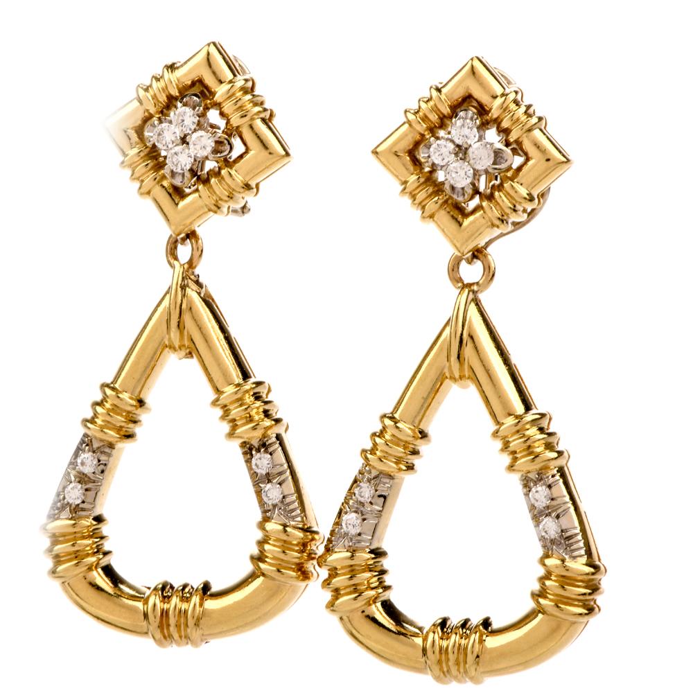 Bouton de porte diamant or jaune 18 carats amovible jour nuit  Boucles d'oreilles à pince Pour femmes en vente