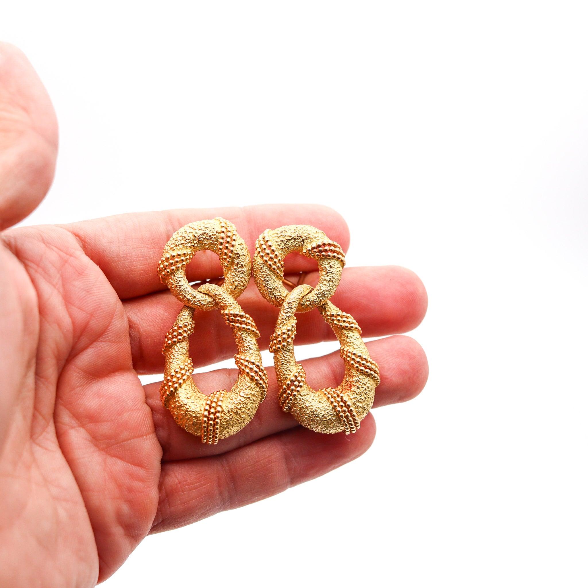 DOOR KNOCKERS 1970 Dangle Earrings In Textured Solid 18Kt Yellow Gold 1