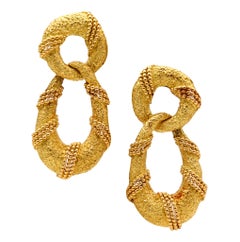 DOOR KNOCKERS 1970 Dangle Earrings In Textured Solid 18Kt Yellow Gold