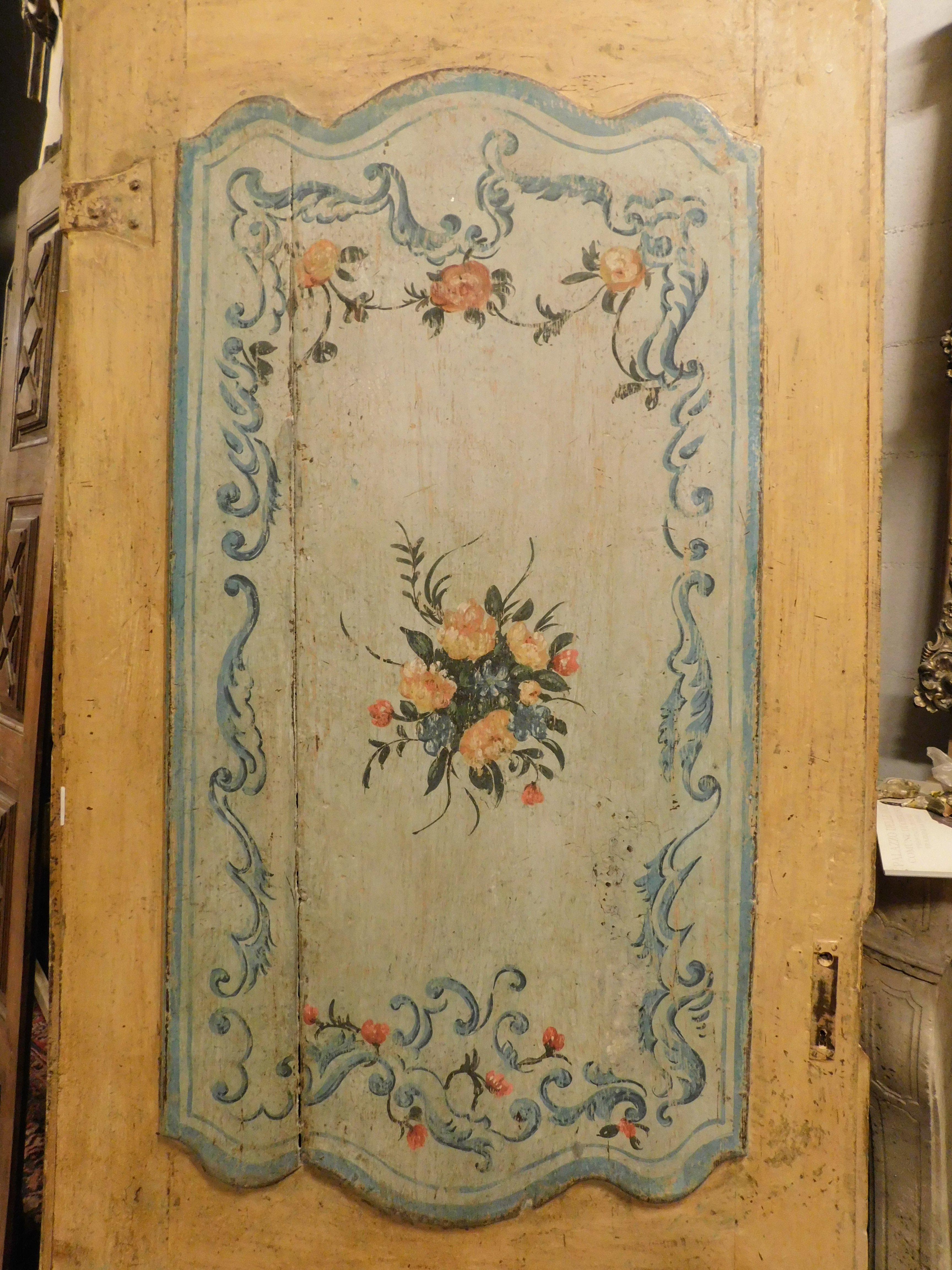 Italian Door lacquered and painted with flowers, fruits and birds, double-sided, Italy For Sale
