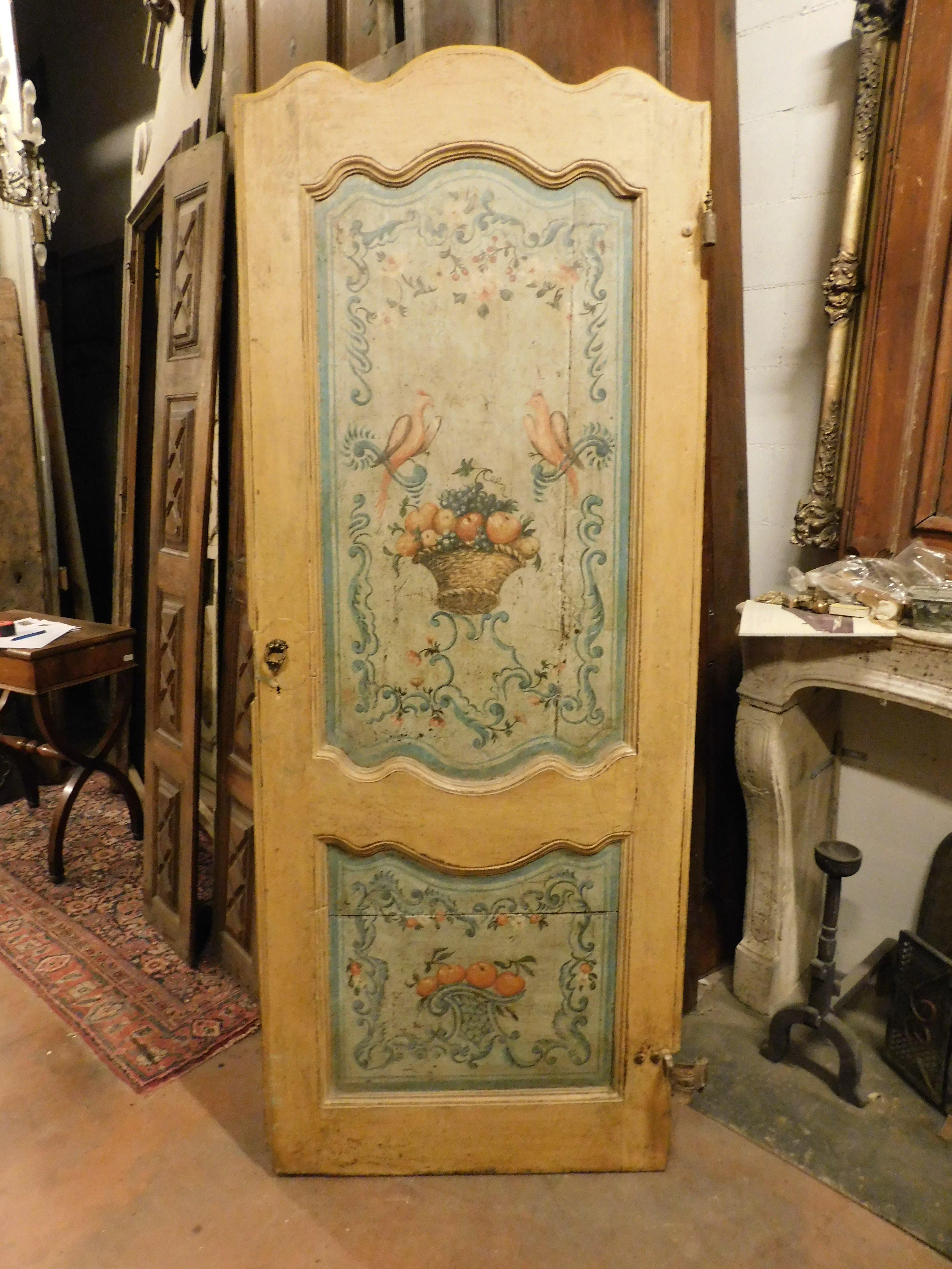 18th Century and Earlier Door lacquered and painted with flowers, fruits and birds, double-sided, Italy For Sale