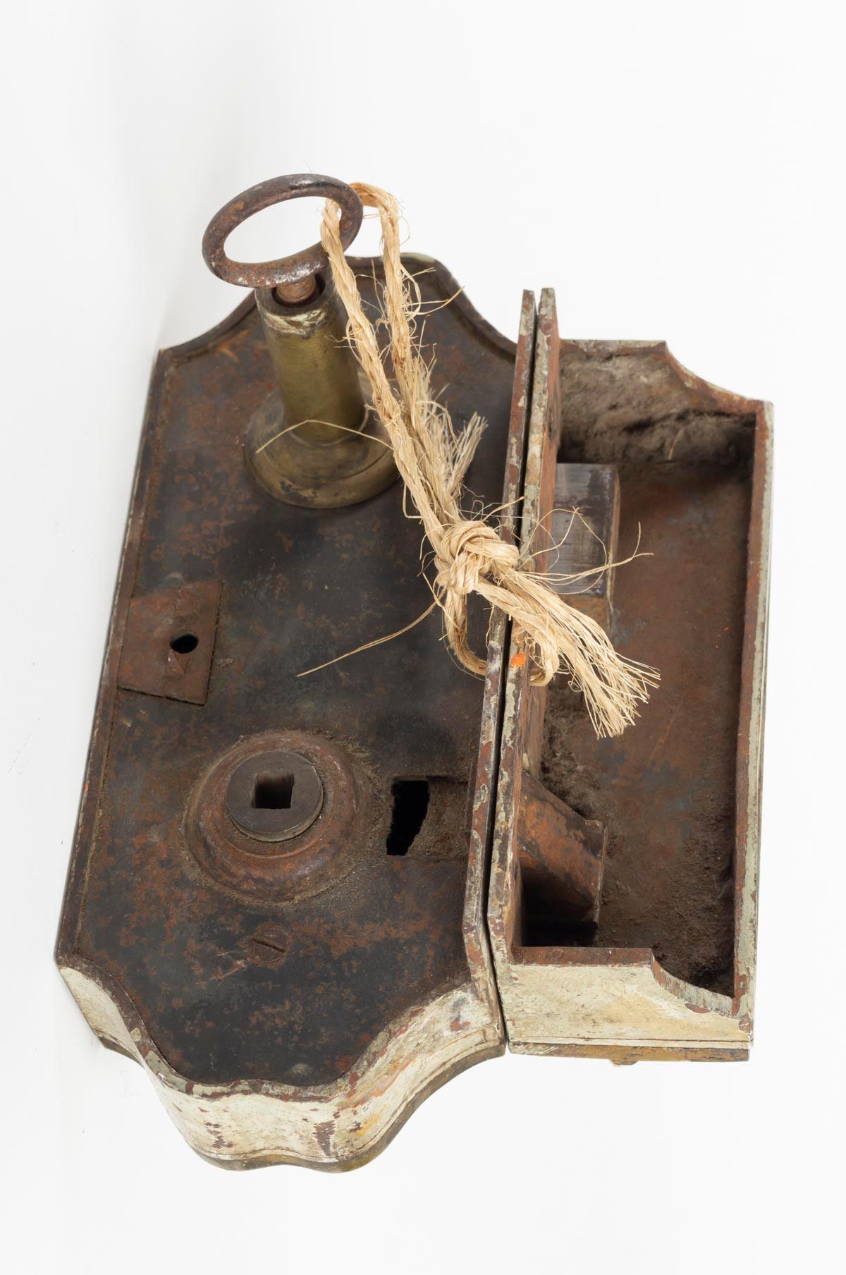 French Door Lock, Large Decoration, 19th Century, with Key For Sale
