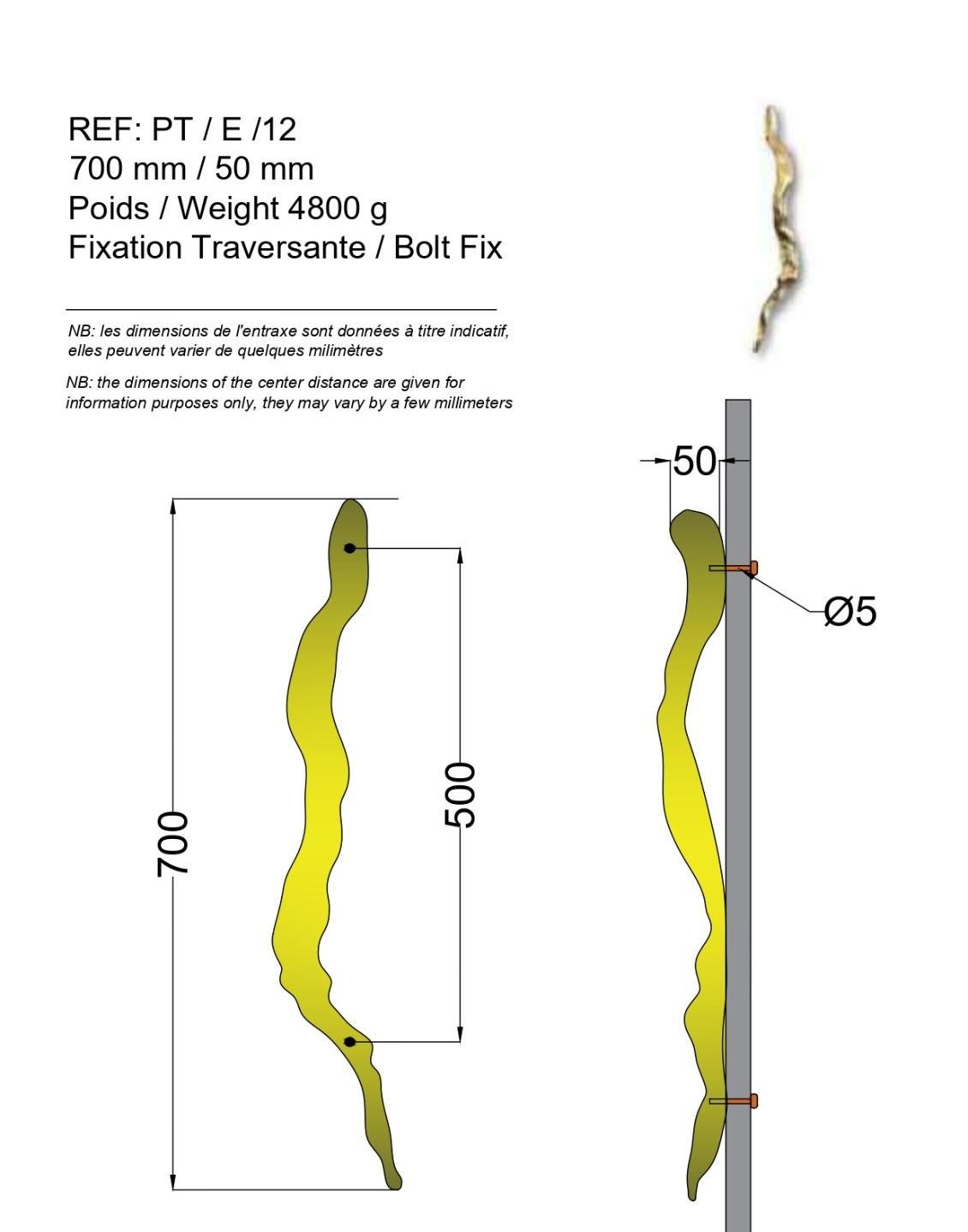 Türgriff PT/E/12 : Nature neu interpretiert in massivem Messing 70 cm (21. Jahrhundert und zeitgenössisch) im Angebot