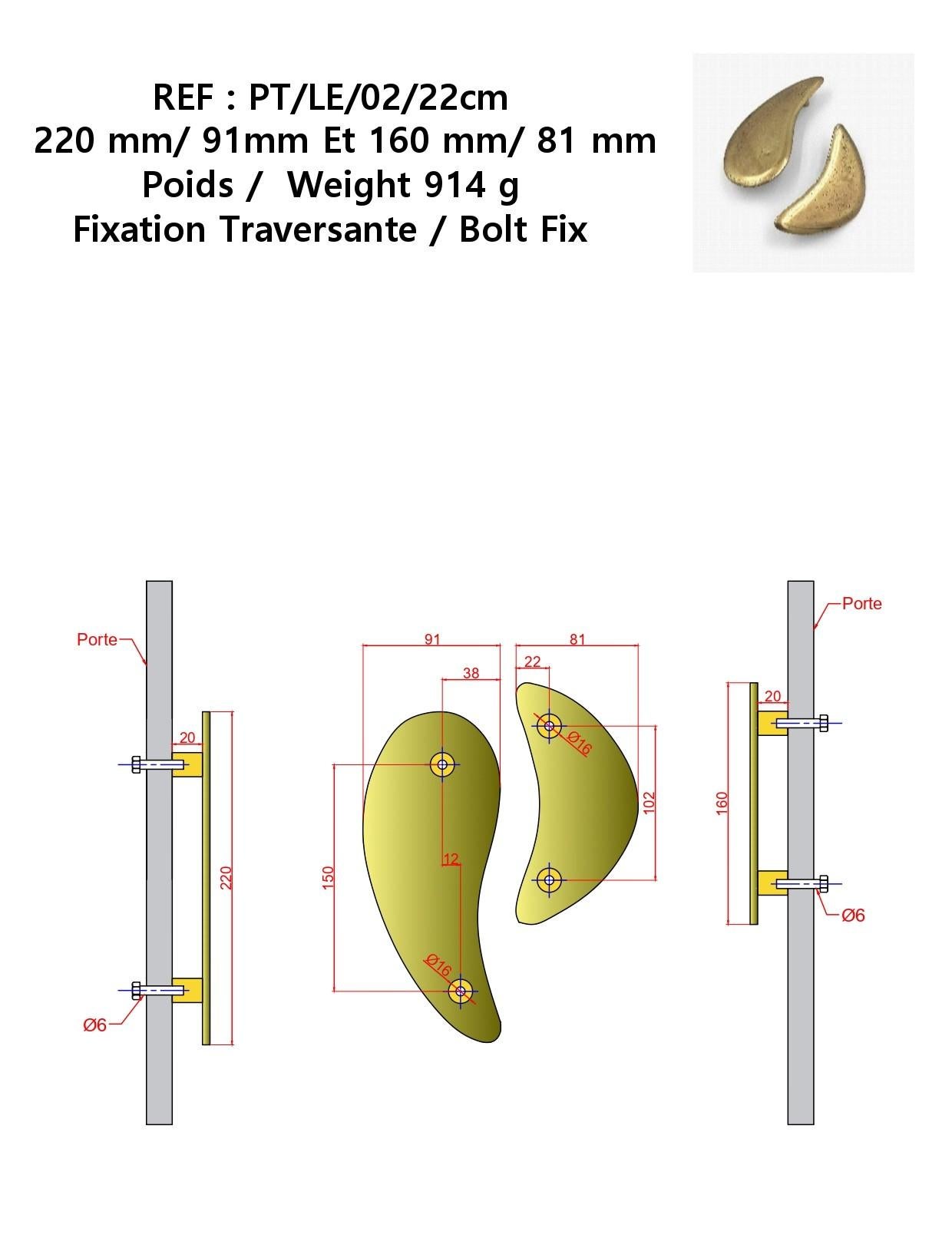 Hand-Crafted PT/LE/02/22cm Solid brass door pull : Open manifest collection For Sale