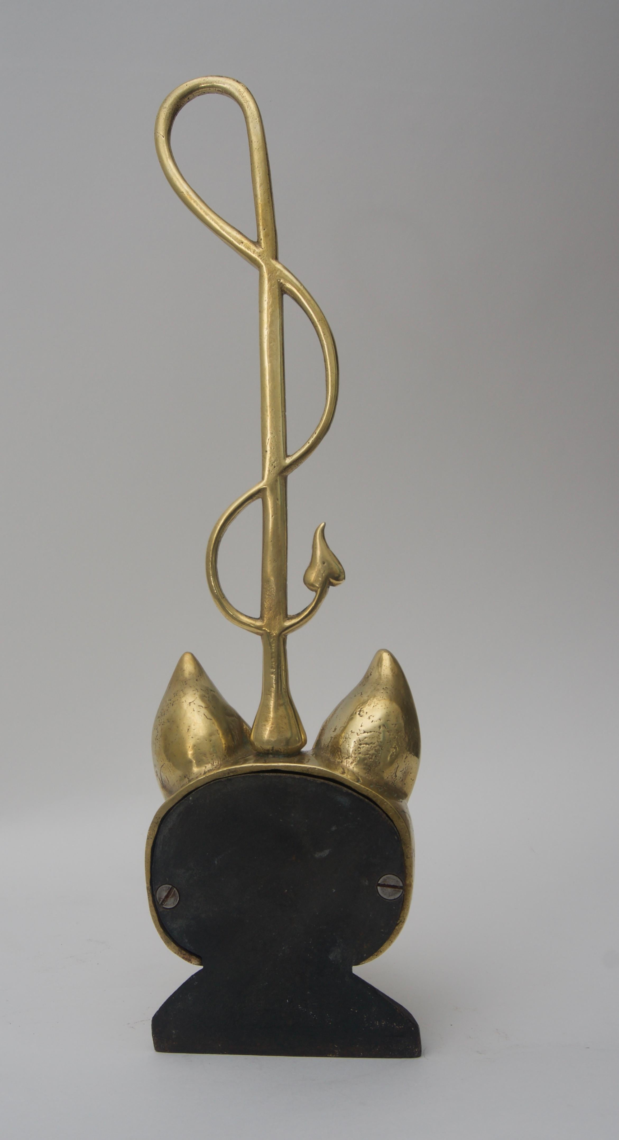 English Door Stop with Fox Head and Riding Crop in Brass