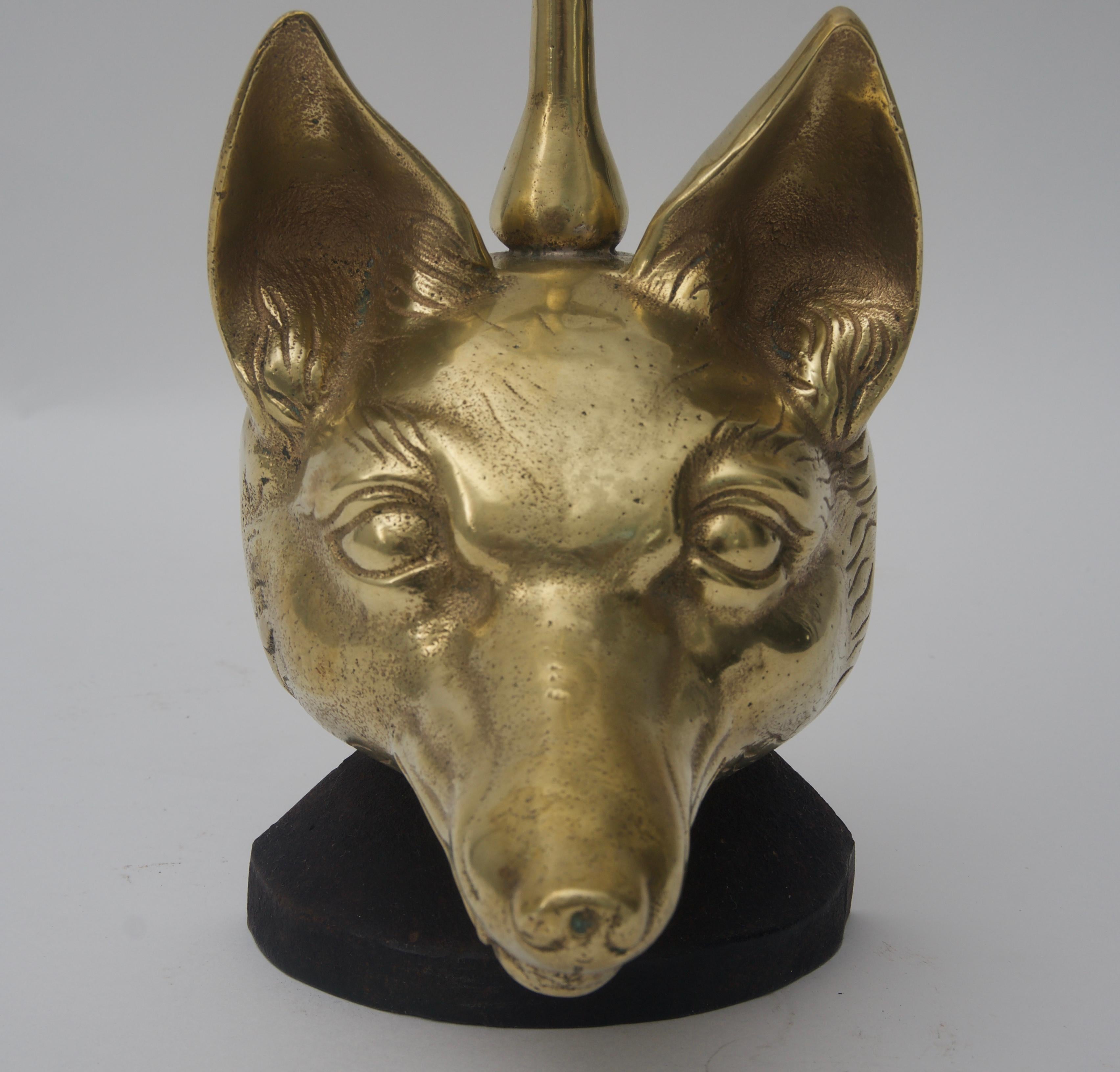 Door Stop with Fox Head and Riding Crop in Brass In Good Condition In West Palm Beach, FL
