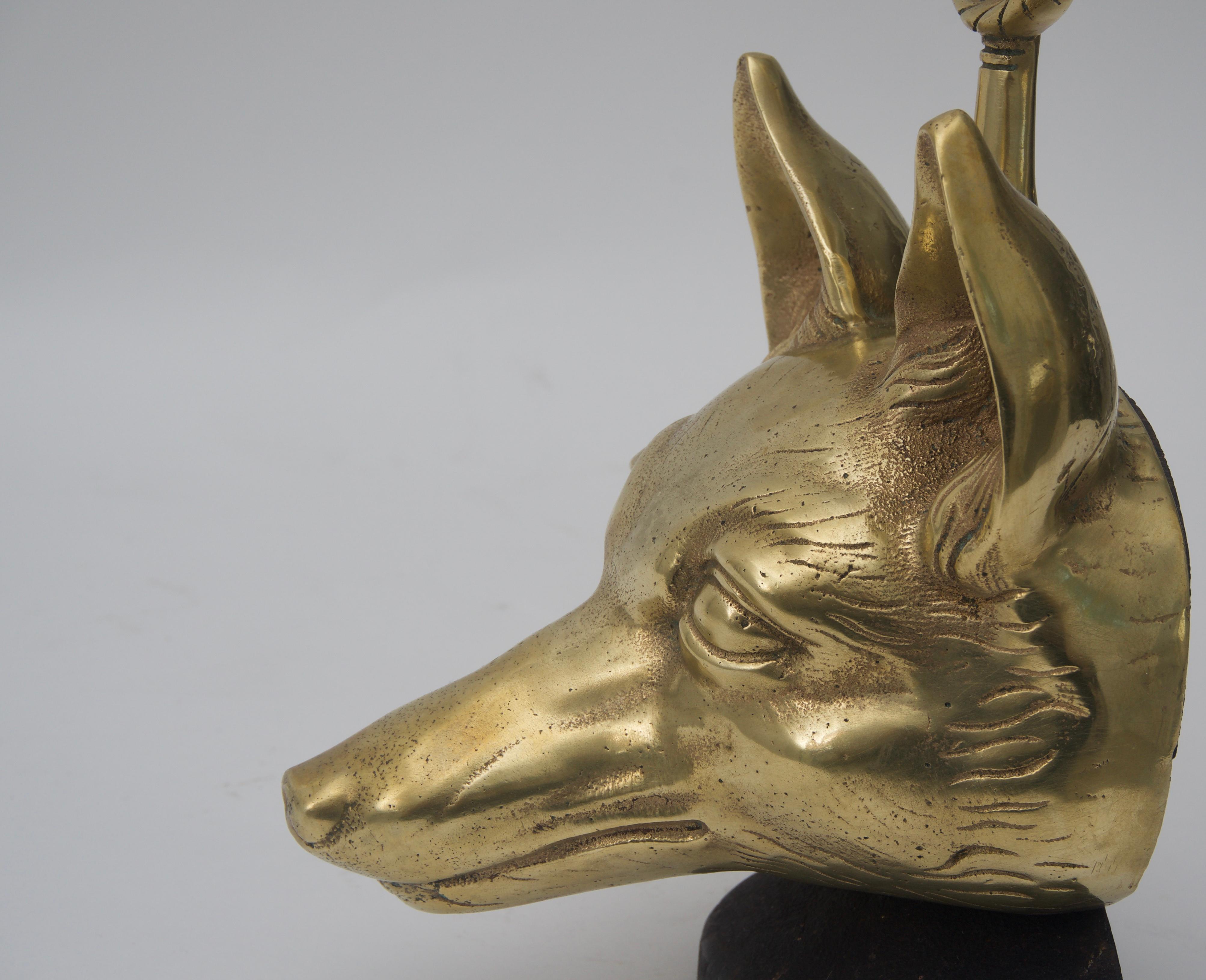 20th Century Door Stop with Fox Head and Riding Crop in Brass