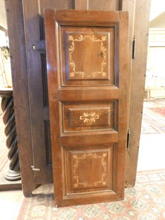Door, walnut panel, richly inlaid in light wood, italy