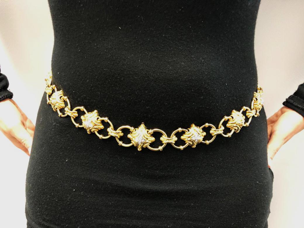 Doorknocker Diamond Yellow and White Gold Link Convertible Necklace Belt 1