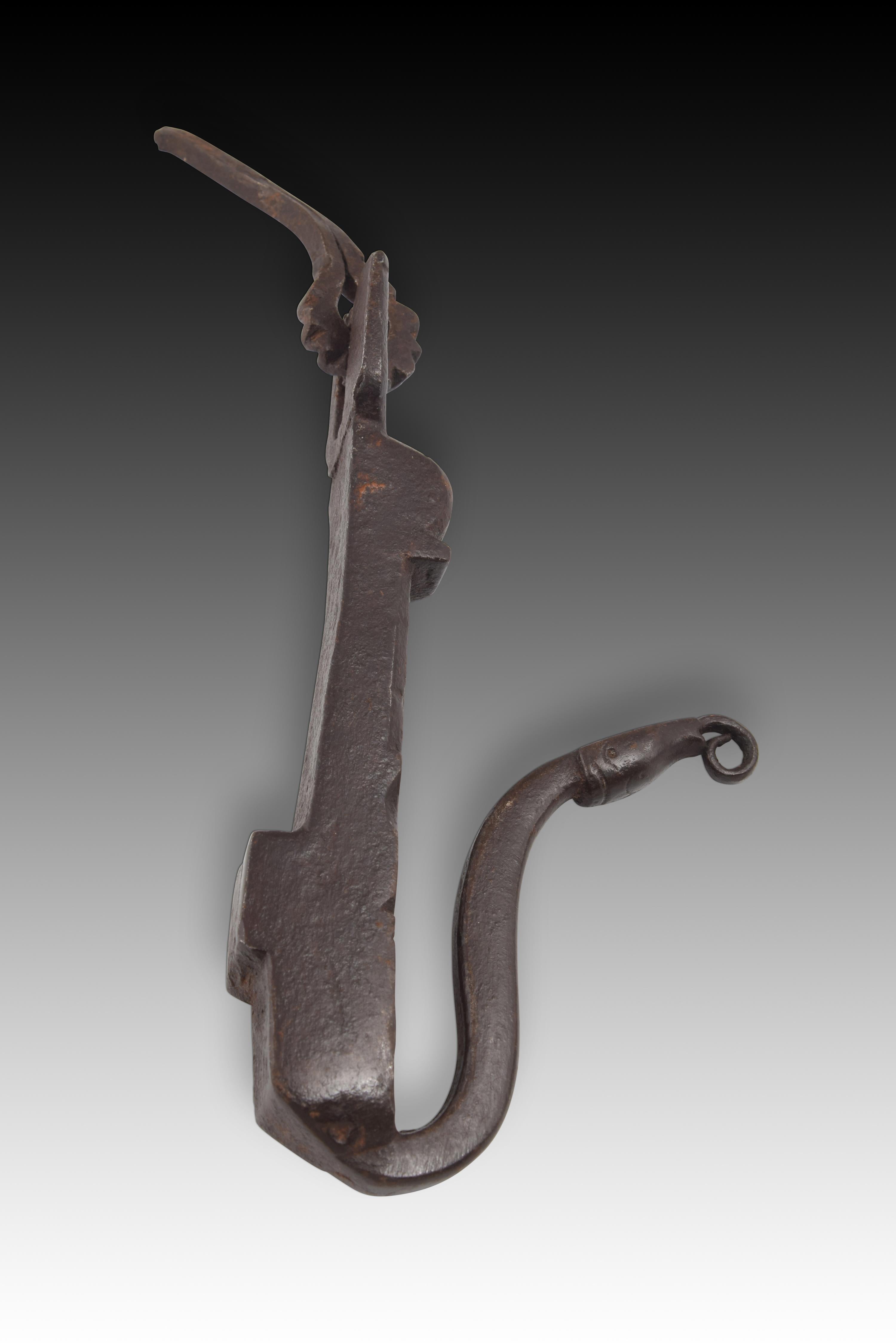 Neoclassical Doorknocker with Snake, Wrought Iron, Spanish School, 18th Century For Sale