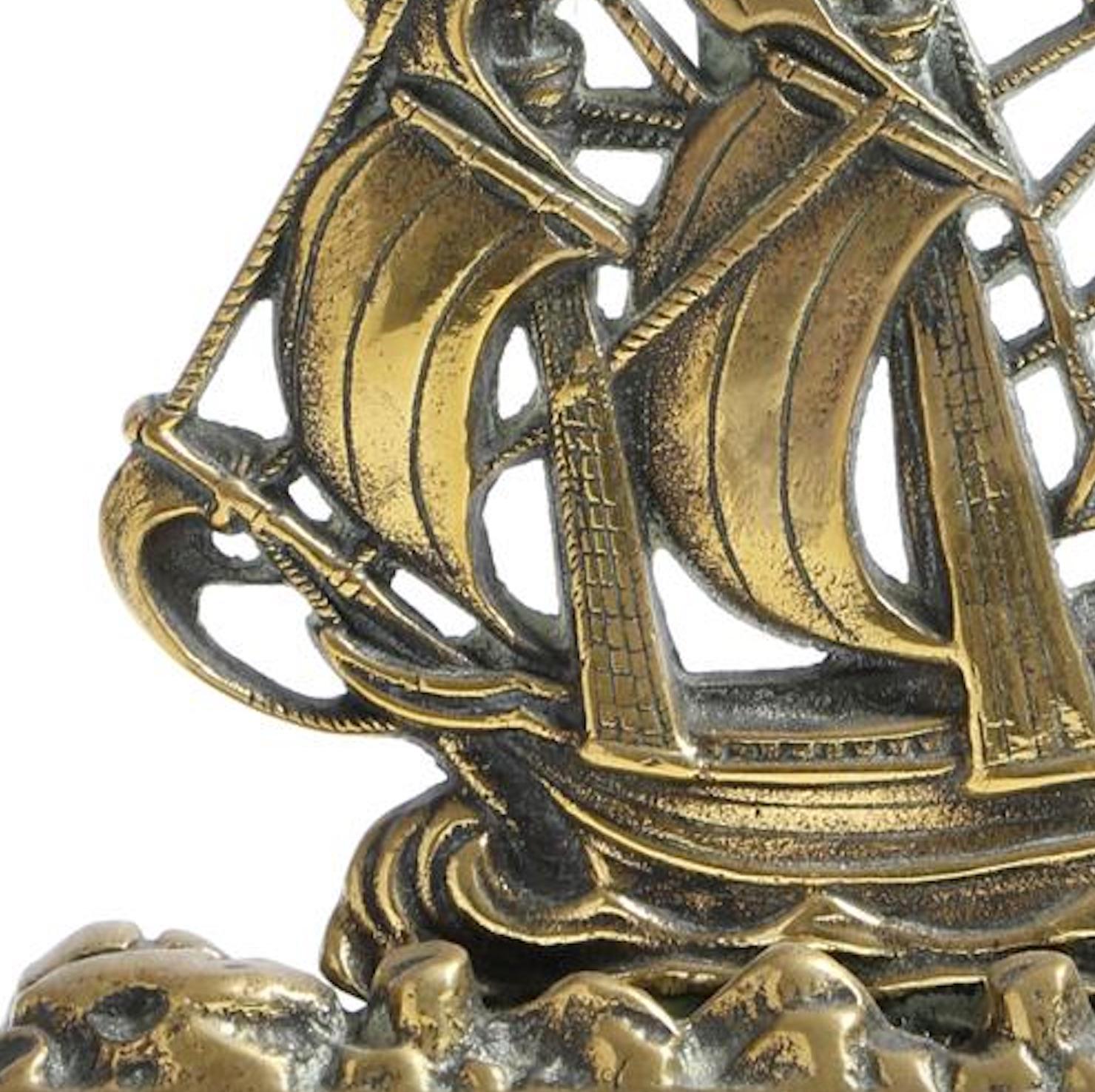 Cast Doorstop, 19th Century, English, Victorian, Brass, Ship, the Mayflower