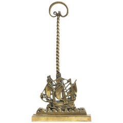 Doorstop, 19th Century, English, Victorian, Brass, Ship, the Mayflower