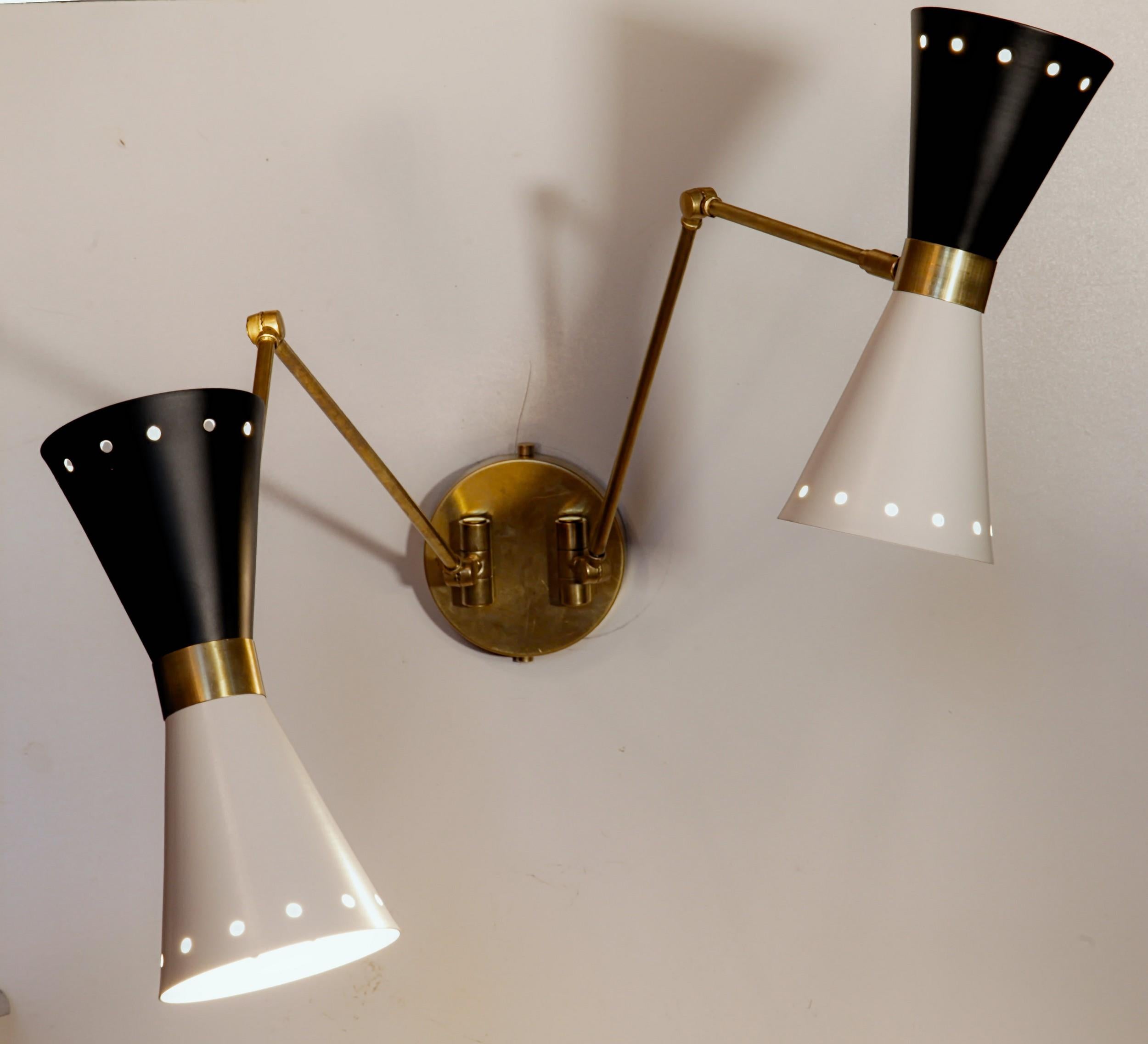 Doppio Double Articulated Sconce, Midcentury Stilnovo Style Solid Brass 9