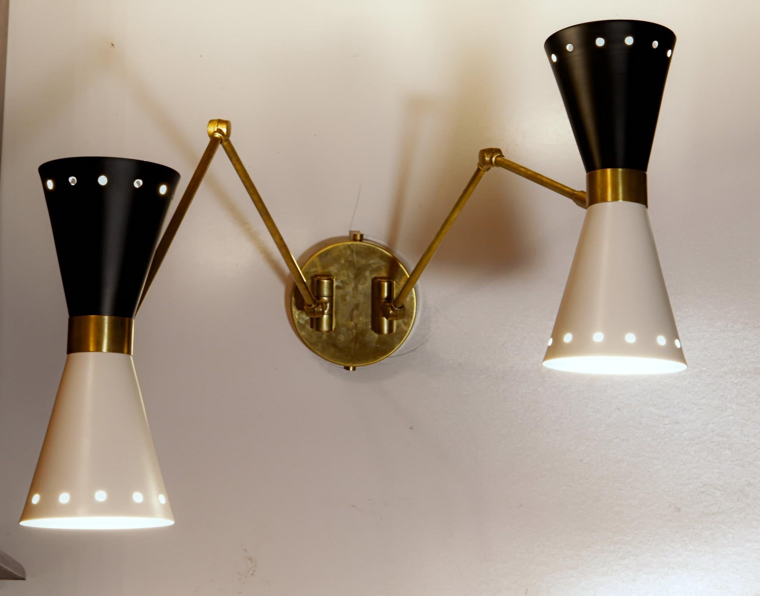 Contemporary Doppio Double Articulated Sconce, Midcentury Stilnovo Style Solid Brass