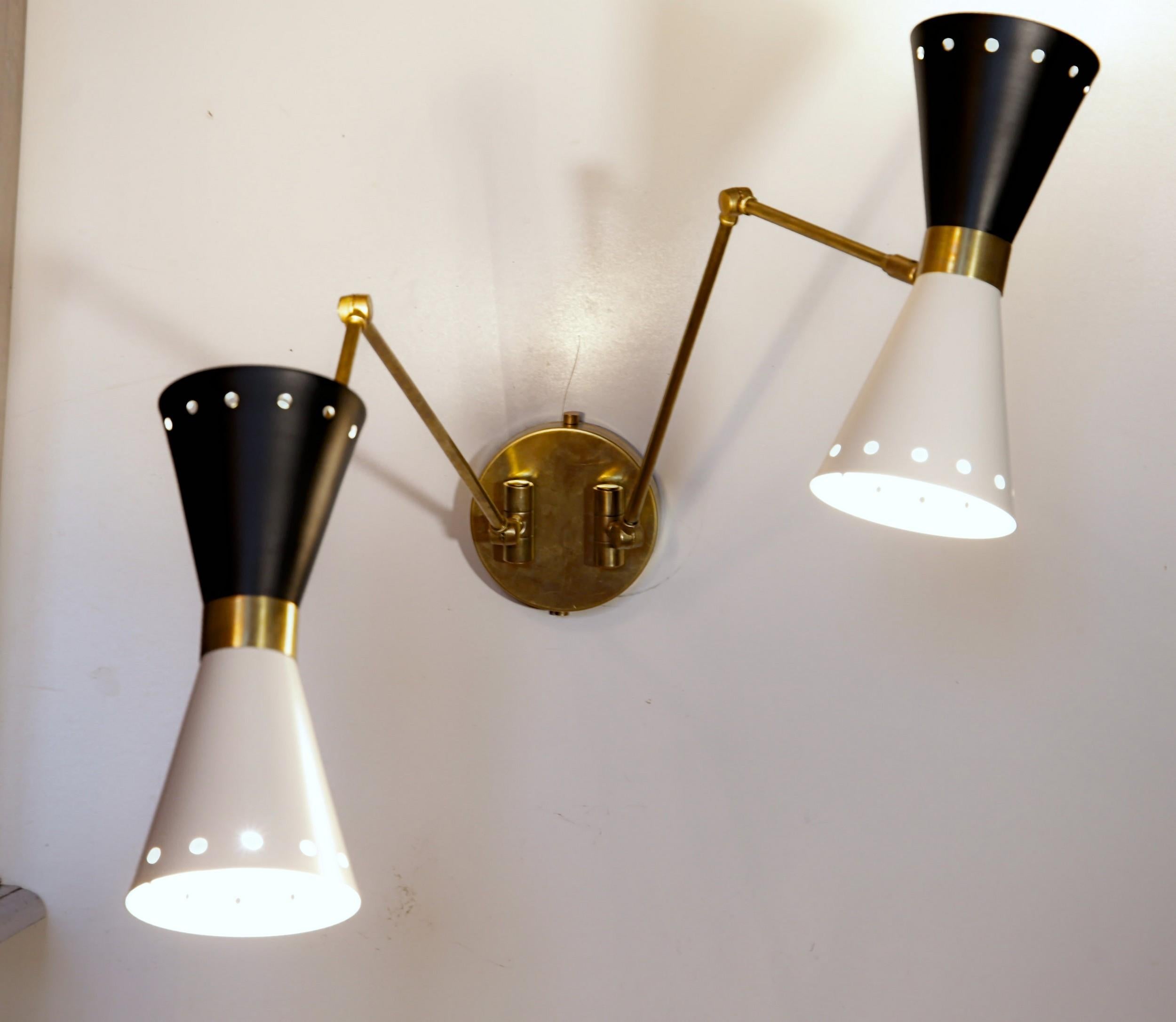 Metal Doppio Double Articulated Sconce, Midcentury Stilnovo Style Solid Brass