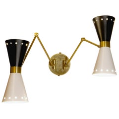 Doppio Double Articulated Sconce, Midcentury Stilnovo Style Solid Brass