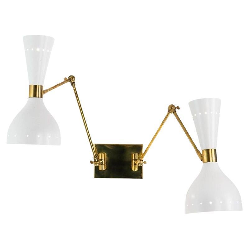 Doppio, two arms adjustable articulated sconce, twin shades. Piattelli design