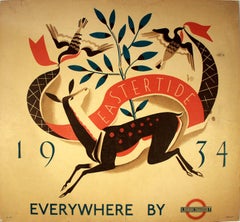 Affiche rétro originale des compagnies de métro de Londres, Eastertide Transport, Dessin de printemps