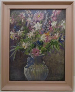 original early 20th Century impressionist oil painting STILL LIFE OF FLOWERS