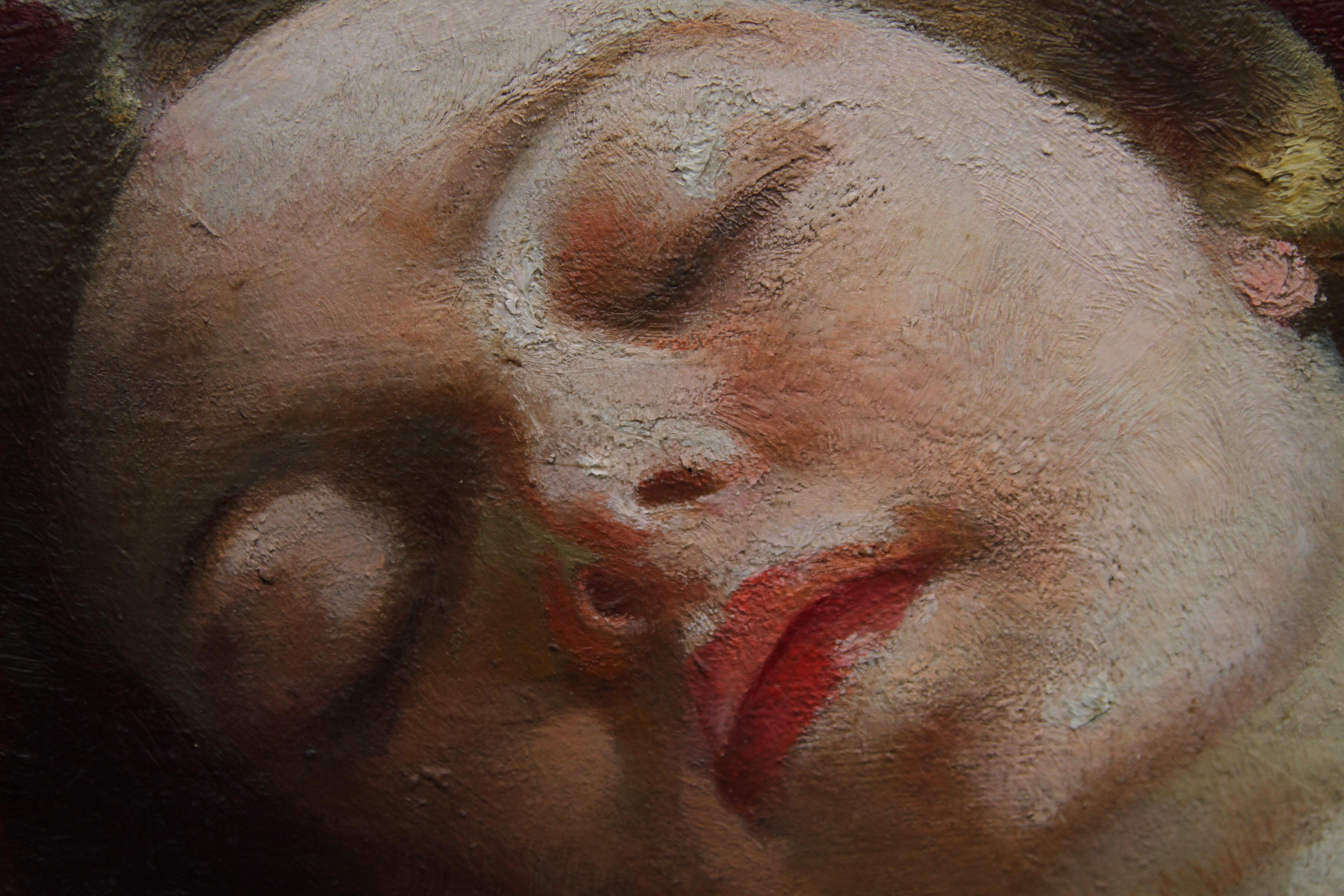 Peinture à l'huile - Nu couché - Portrait de femme de style Art déco britannique des années 30 - Artiste en vente 3