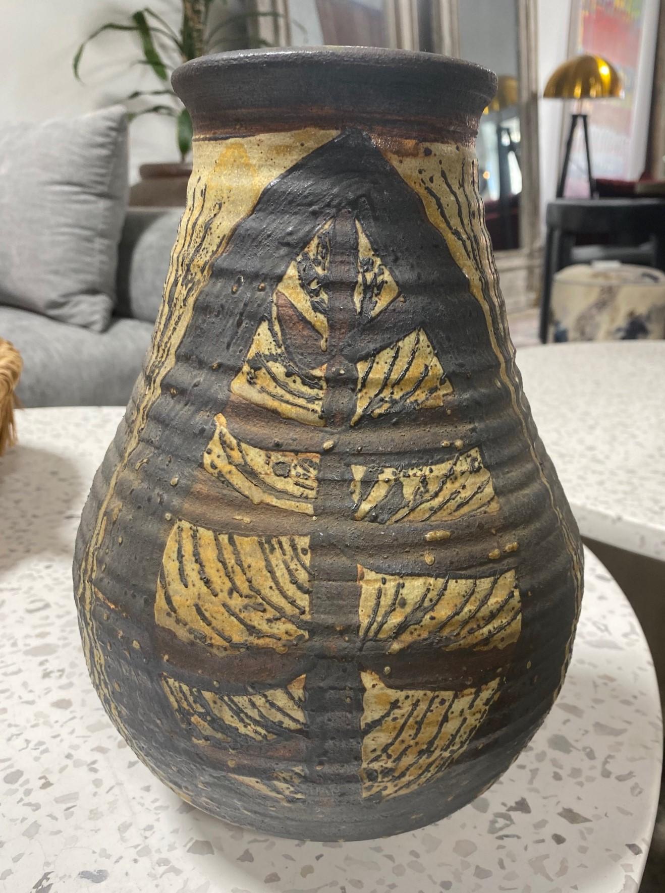 Stoneware Dora De Larios Signed Mid-Century Modern California Studio Pottery Large Vase For Sale