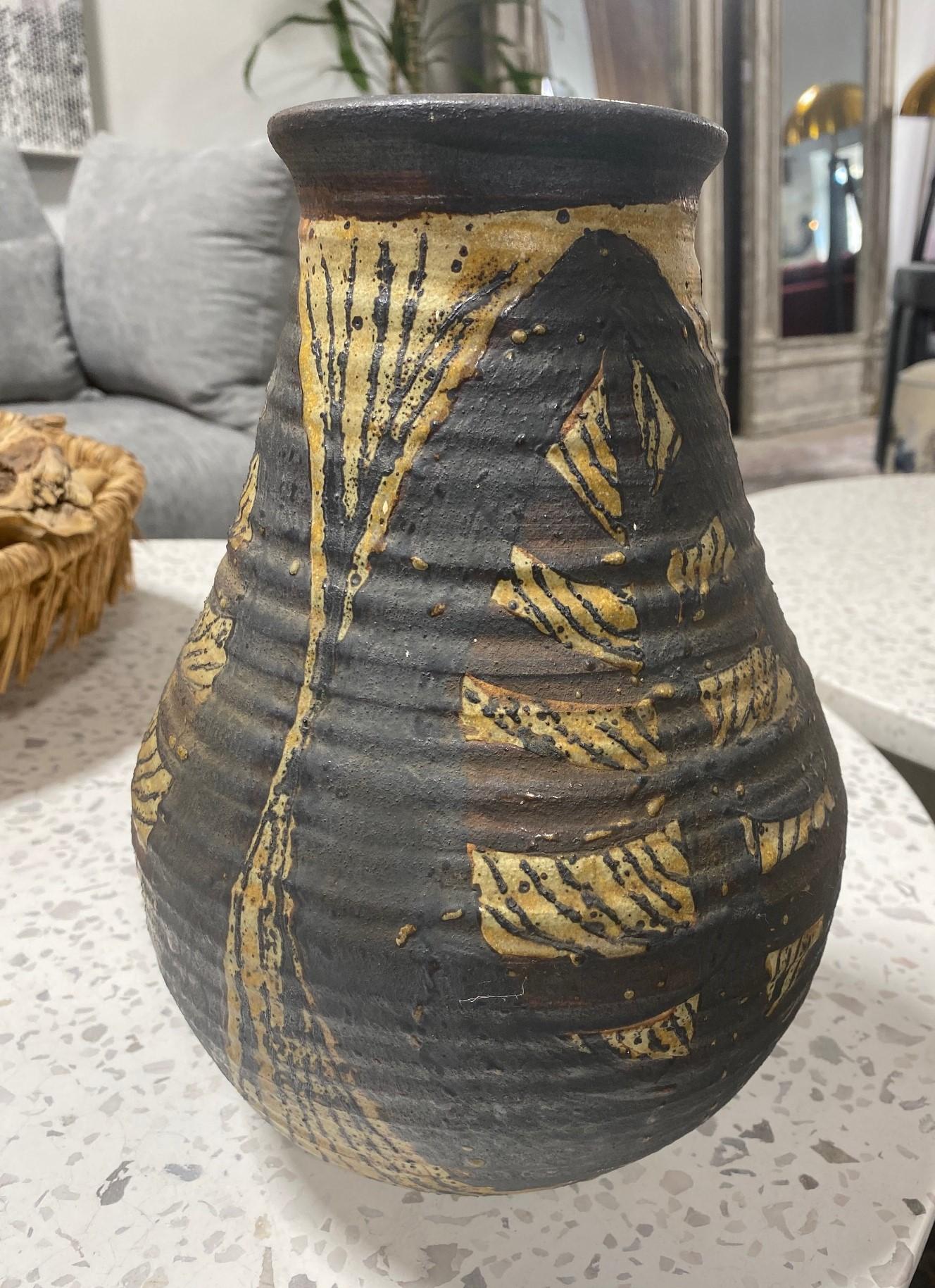 Grès Grand vase en poterie de studio californien moderne mi-siècle signé Dora De Larios en vente