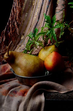 Peras con cortina marroquí III. From The Bodegones still life color photo series