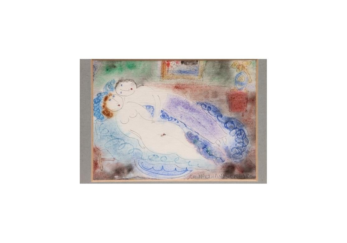 Dora Holzhandler: Aquarell eines nackten Paares mit dem Titel „Liebespaar“ (20. Jahrhundert) im Angebot