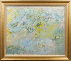 Antigua Pintura al Óleo Impresionista Fauvista de Paisaje Femenino Egipcio Firmada