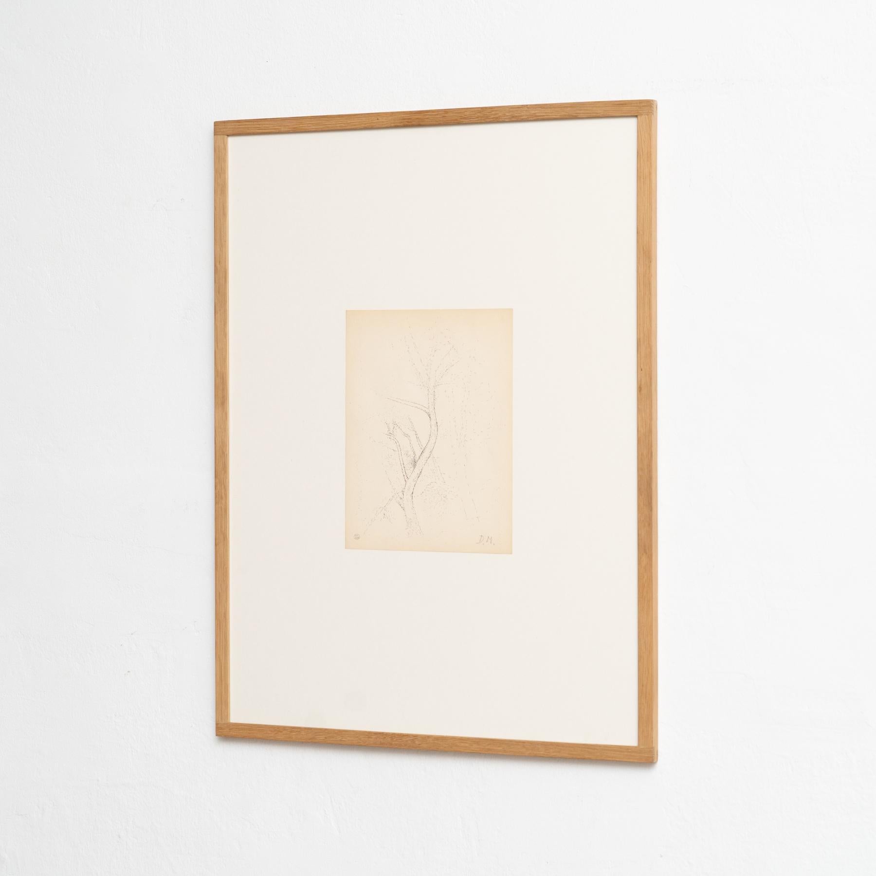 Mid-Century moderno Disegno puntinista di Dora Maar incorniciato e firmato a mano, circa 1960 in vendita