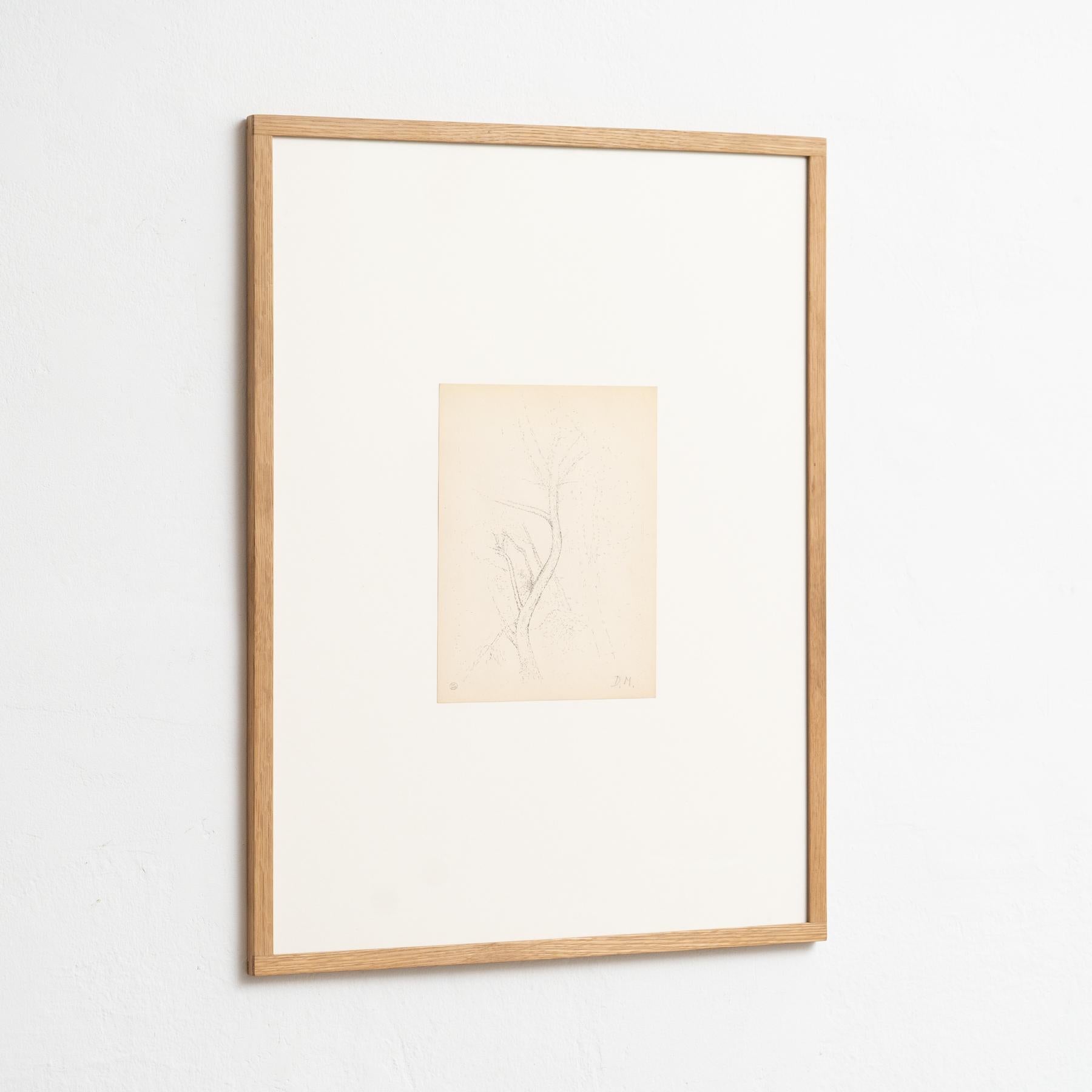 Francese Disegno puntinista di Dora Maar incorniciato e firmato a mano, circa 1960 in vendita