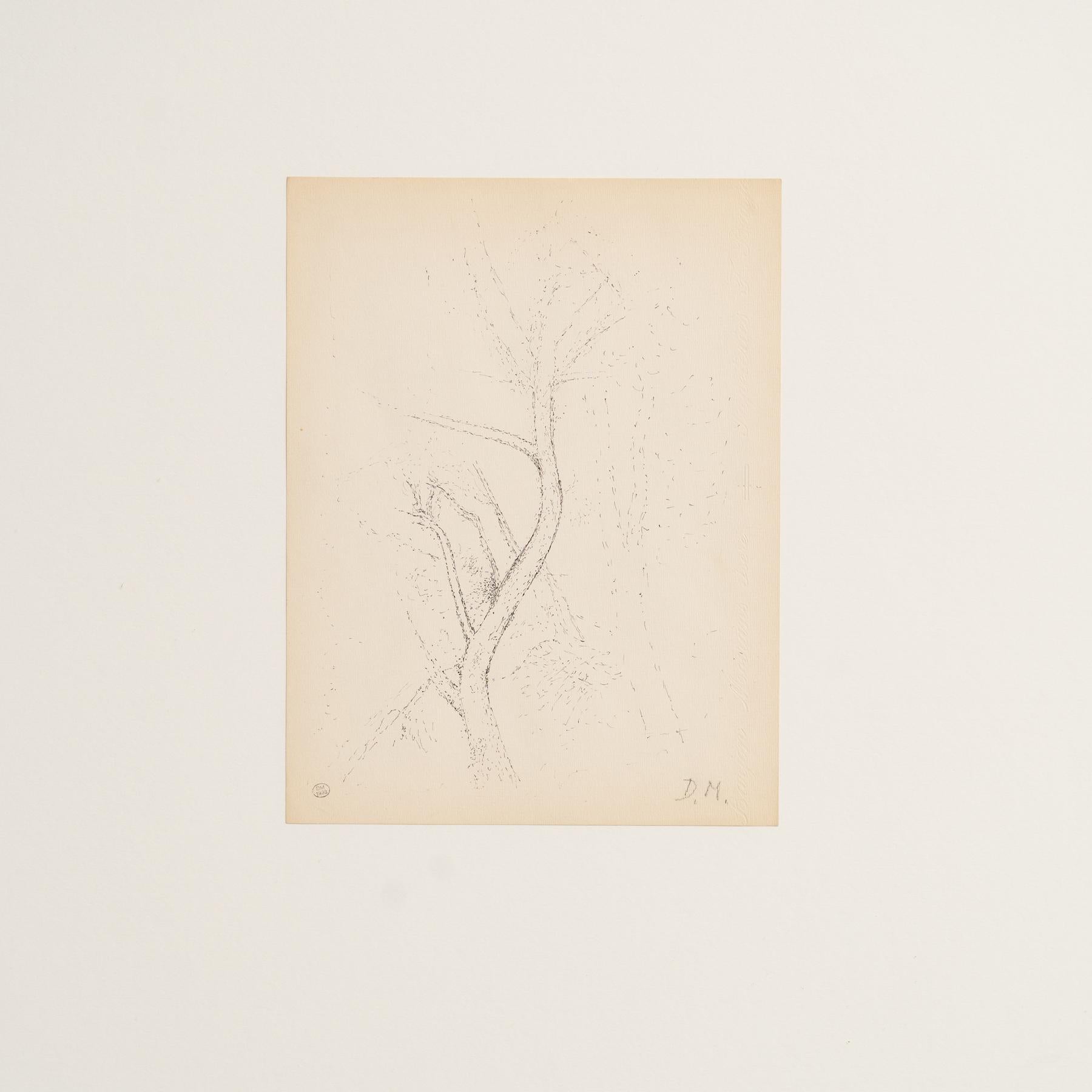 Dora Maar Dibujo puntillista enmarcado y firmado a mano, hacia 1960 en Bueno estado para la venta en Barcelona, Barcelona