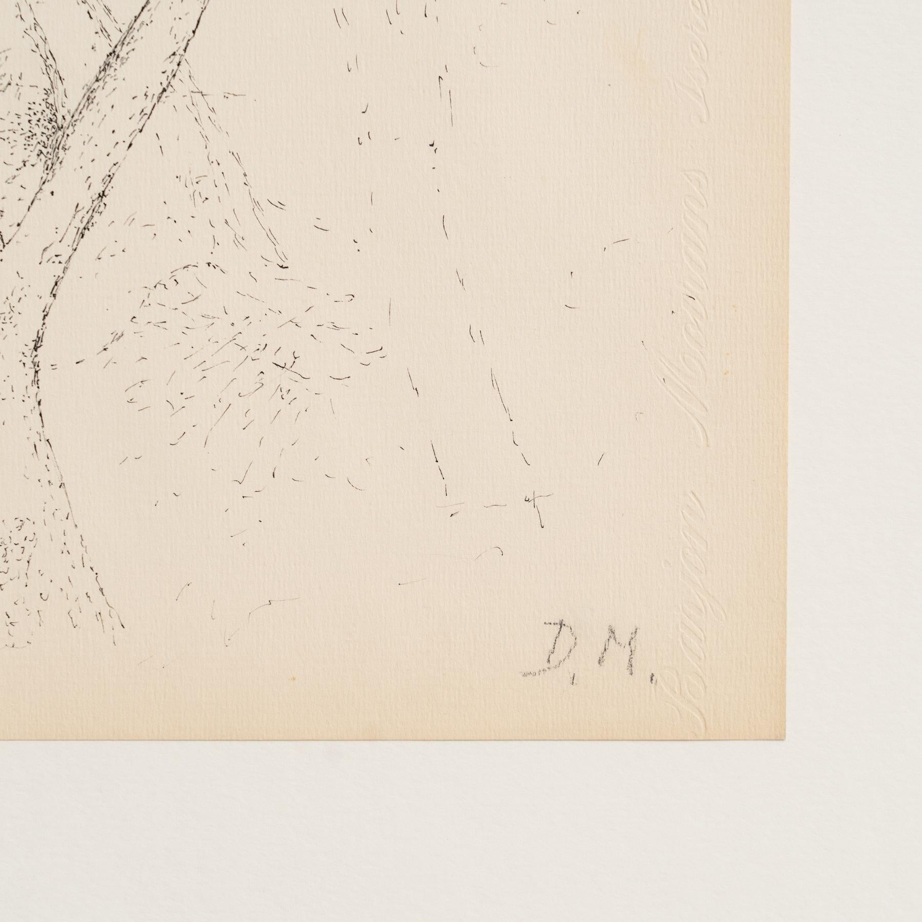 Carta Disegno puntinista di Dora Maar incorniciato e firmato a mano, circa 1960 in vendita