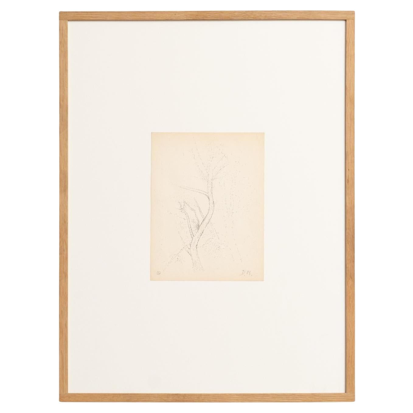 Disegno puntinista di Dora Maar incorniciato e firmato a mano, circa 1960