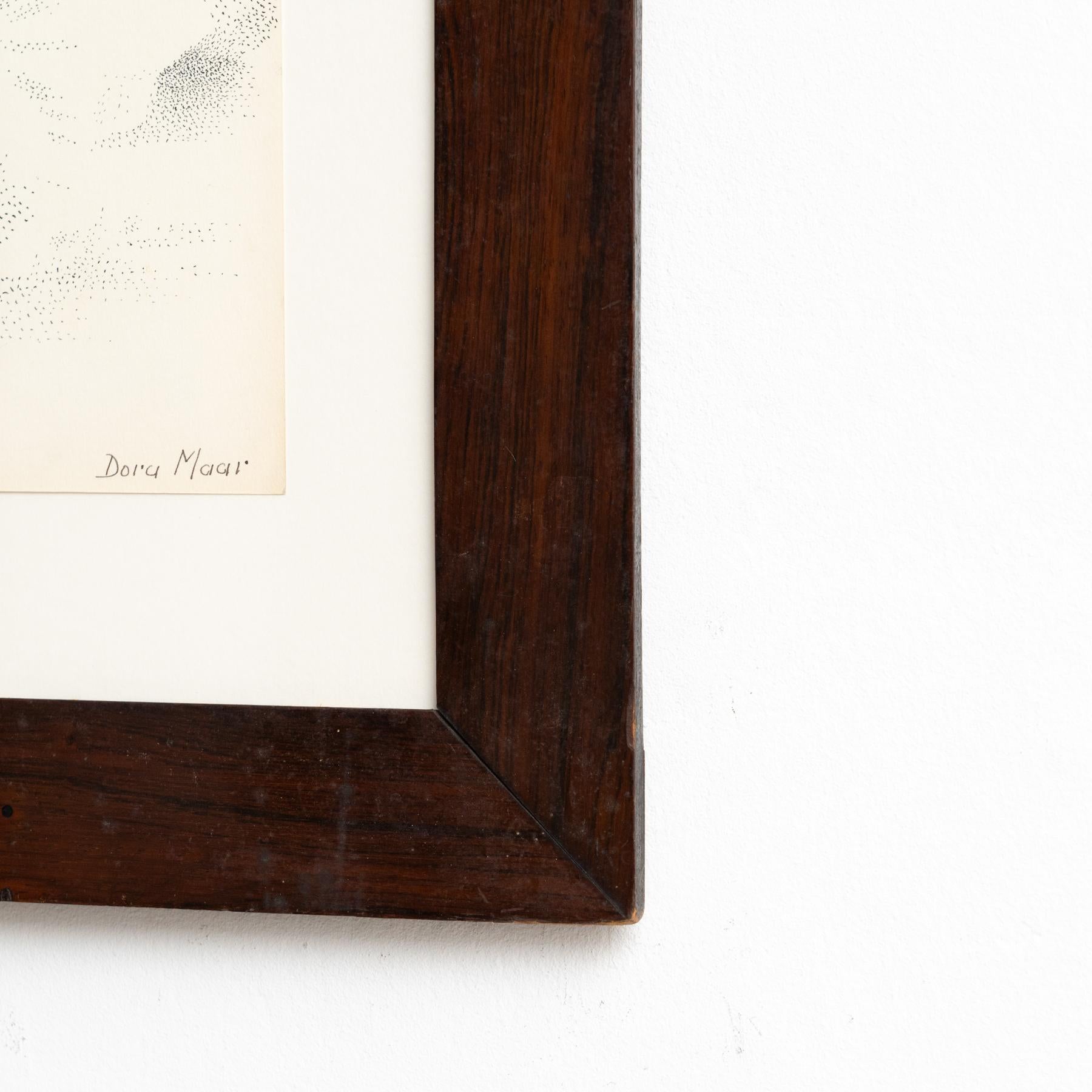 Dora Maar Framed Hand Signed Pointillist Drawing For Sale 3