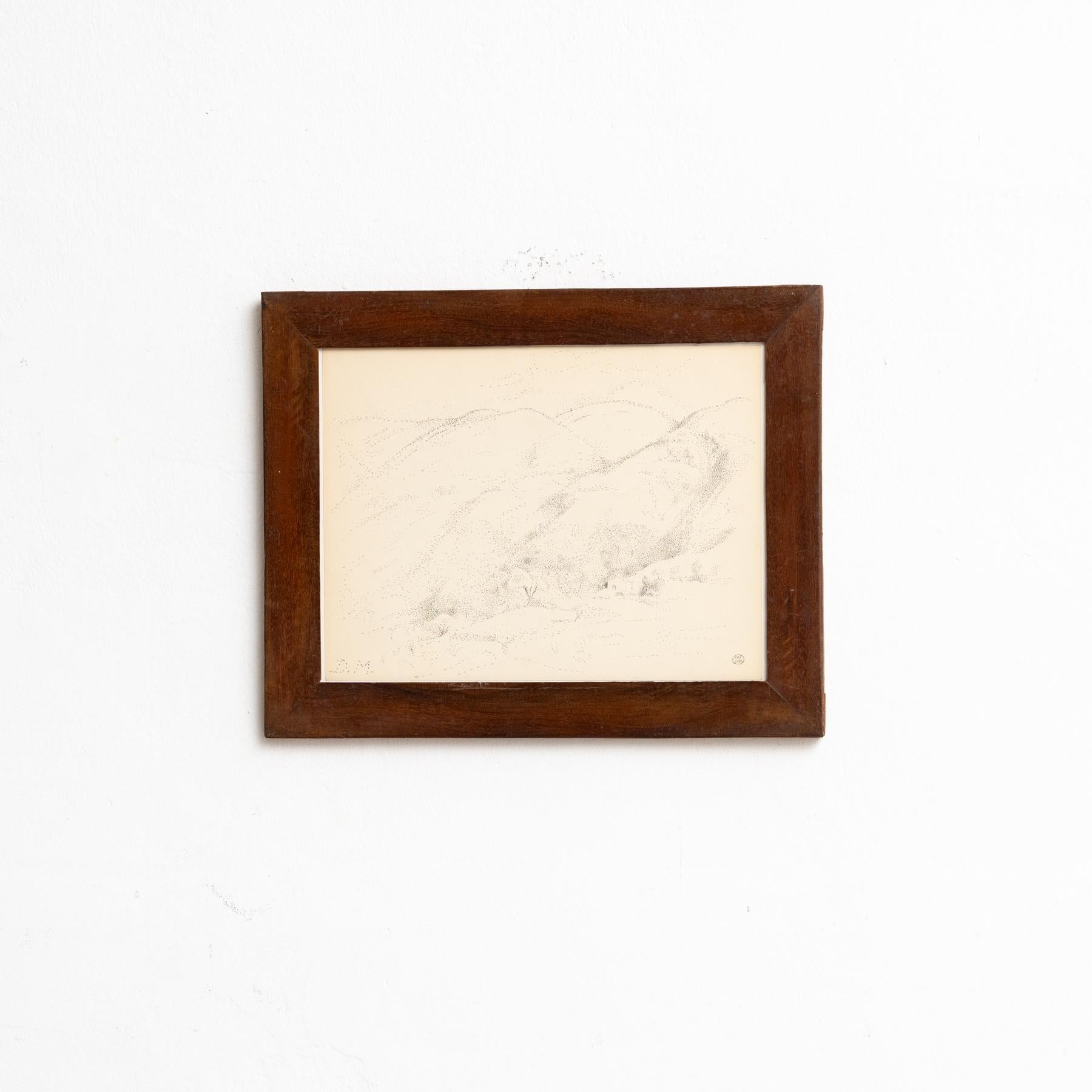 Composizione puntinista di Dora Maar.
Firmato a mano nell'angolo inferiore destro.

Timbro di autenticità dell'asta svoltasi nel 1998 a Parigi.
Inchiostro nero su carta bianca crema,
XX secolo, senza data.

In buone condizioni originali, con lievi