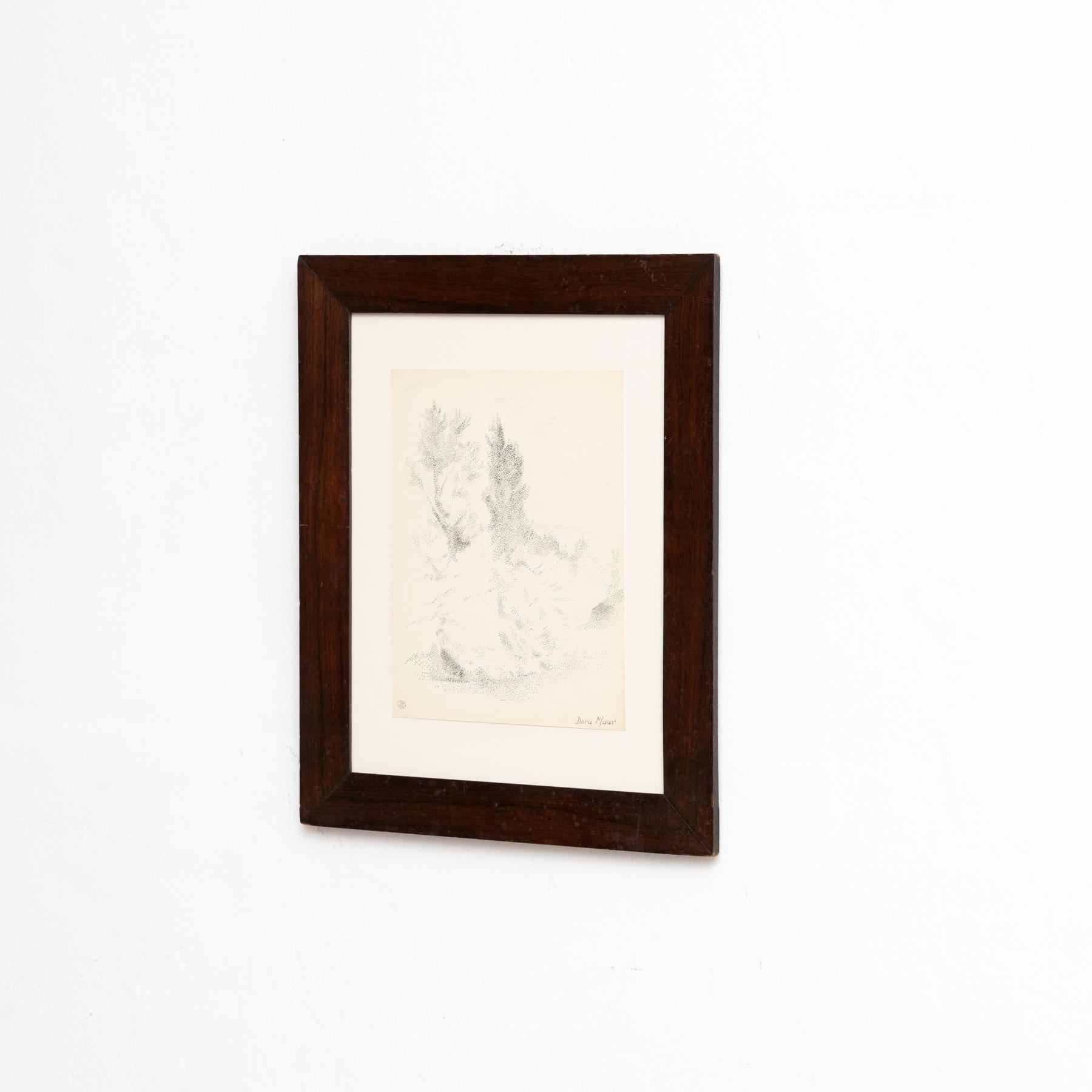 Mid-Century Modern Dora Maar Framed Hand Signed Pointillist Drawing For Sale