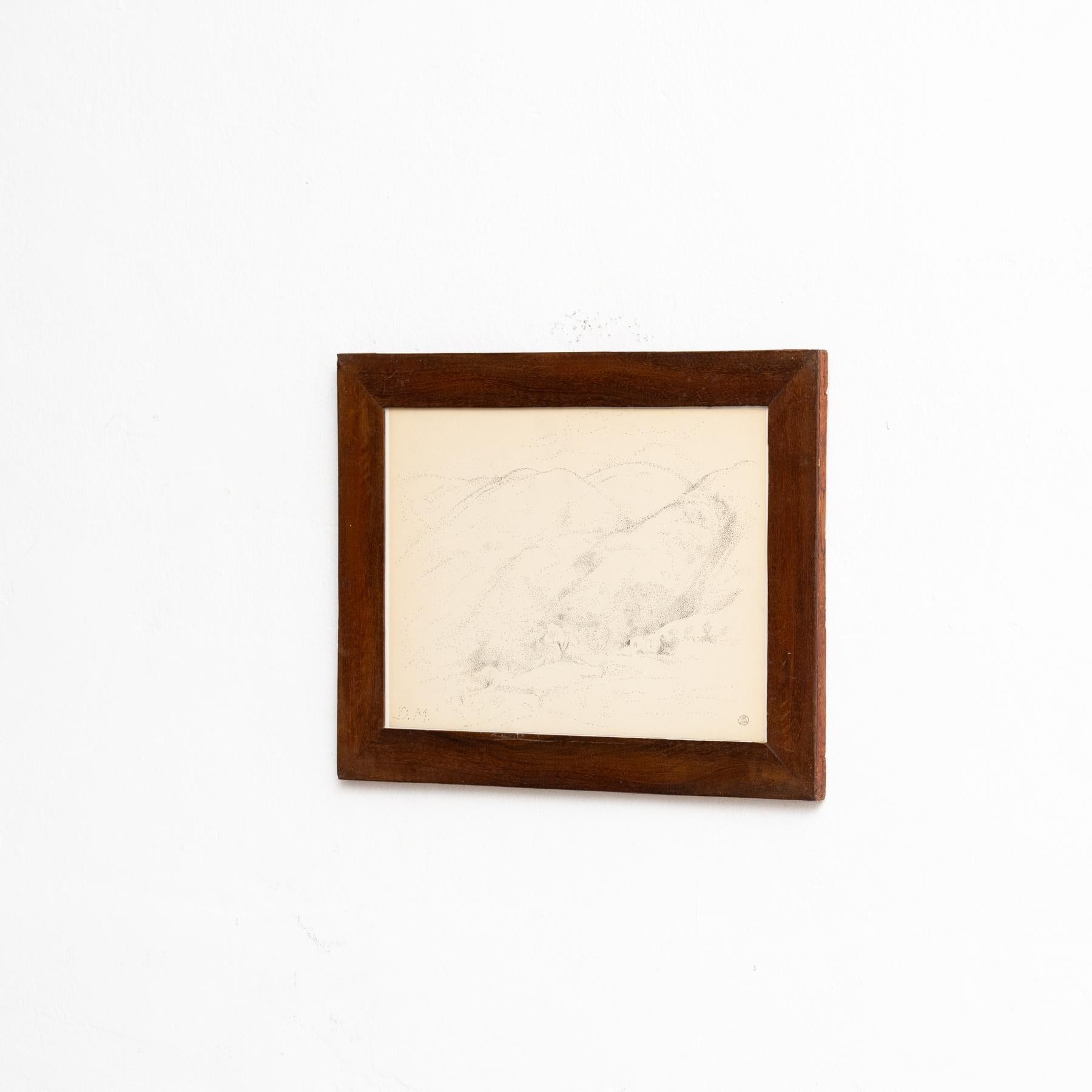 Mid-Century moderno Disegno puntinista firmato a mano e incorniciato di Dora Maar in vendita