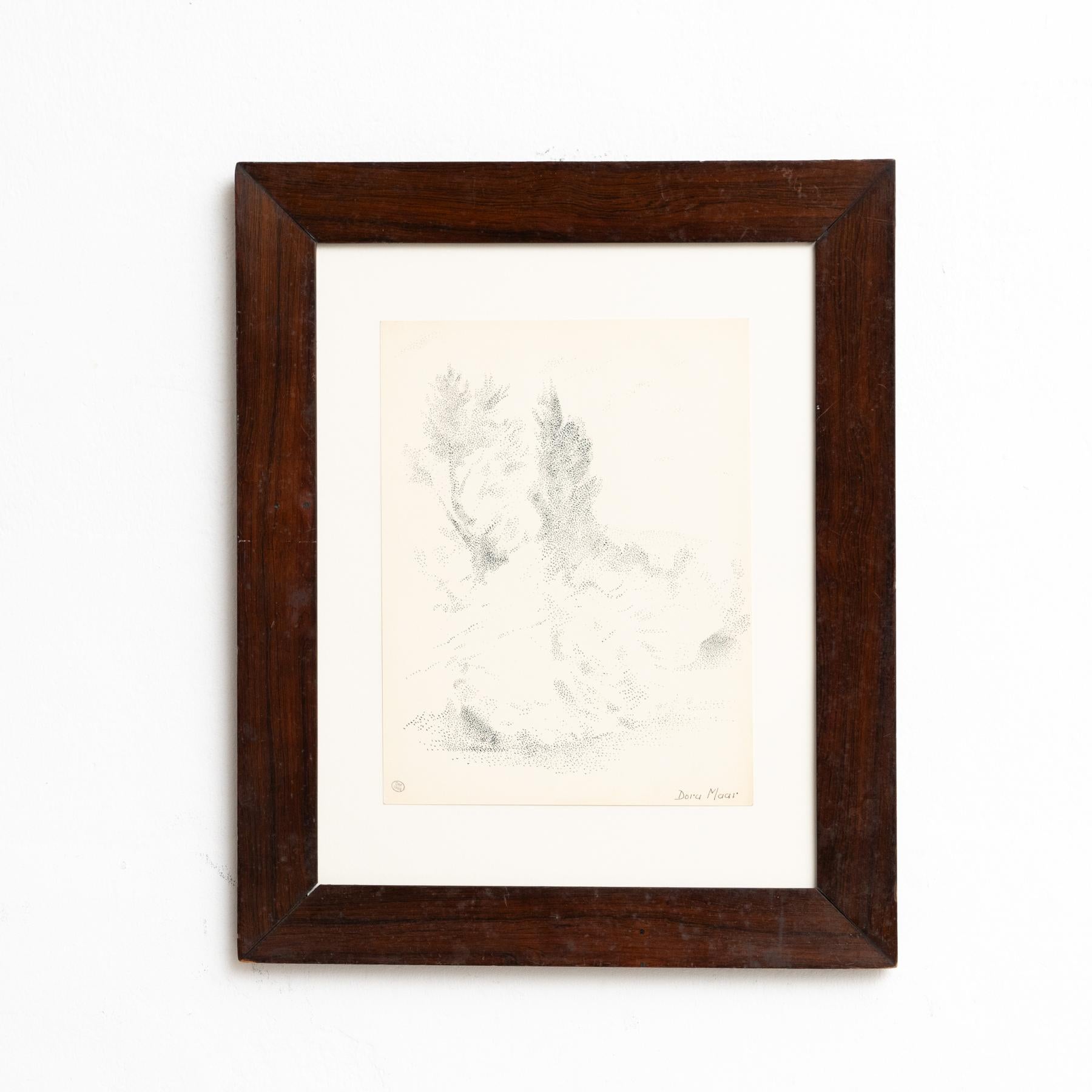 French Dora Maar Framed Hand Signed Pointillist Drawing For Sale