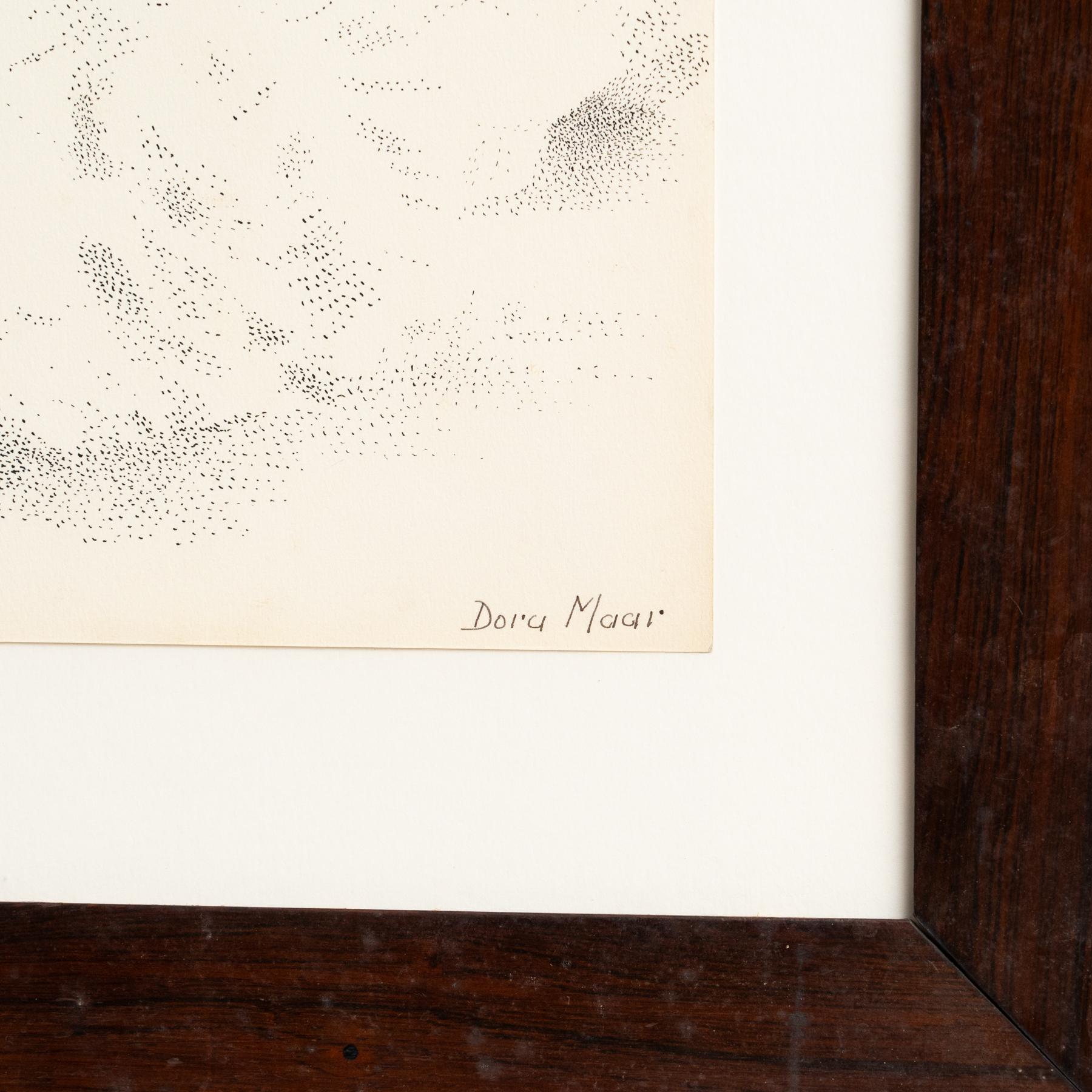 Dora Maar Framed Hand Signed Pointillist Drawing In Good Condition For Sale In Barcelona, Barcelona
