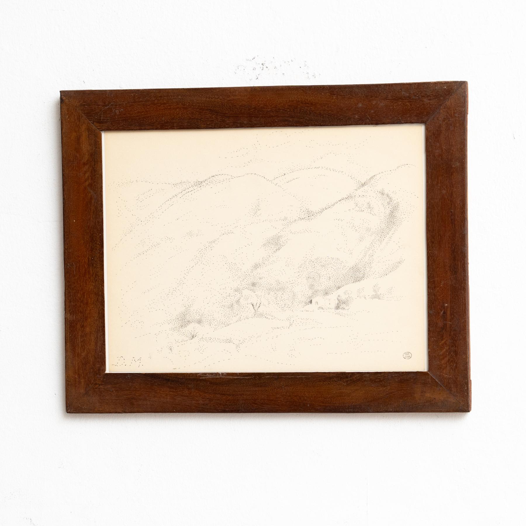 Disegno puntinista firmato a mano e incorniciato di Dora Maar In condizioni buone in vendita a Barcelona, Barcelona