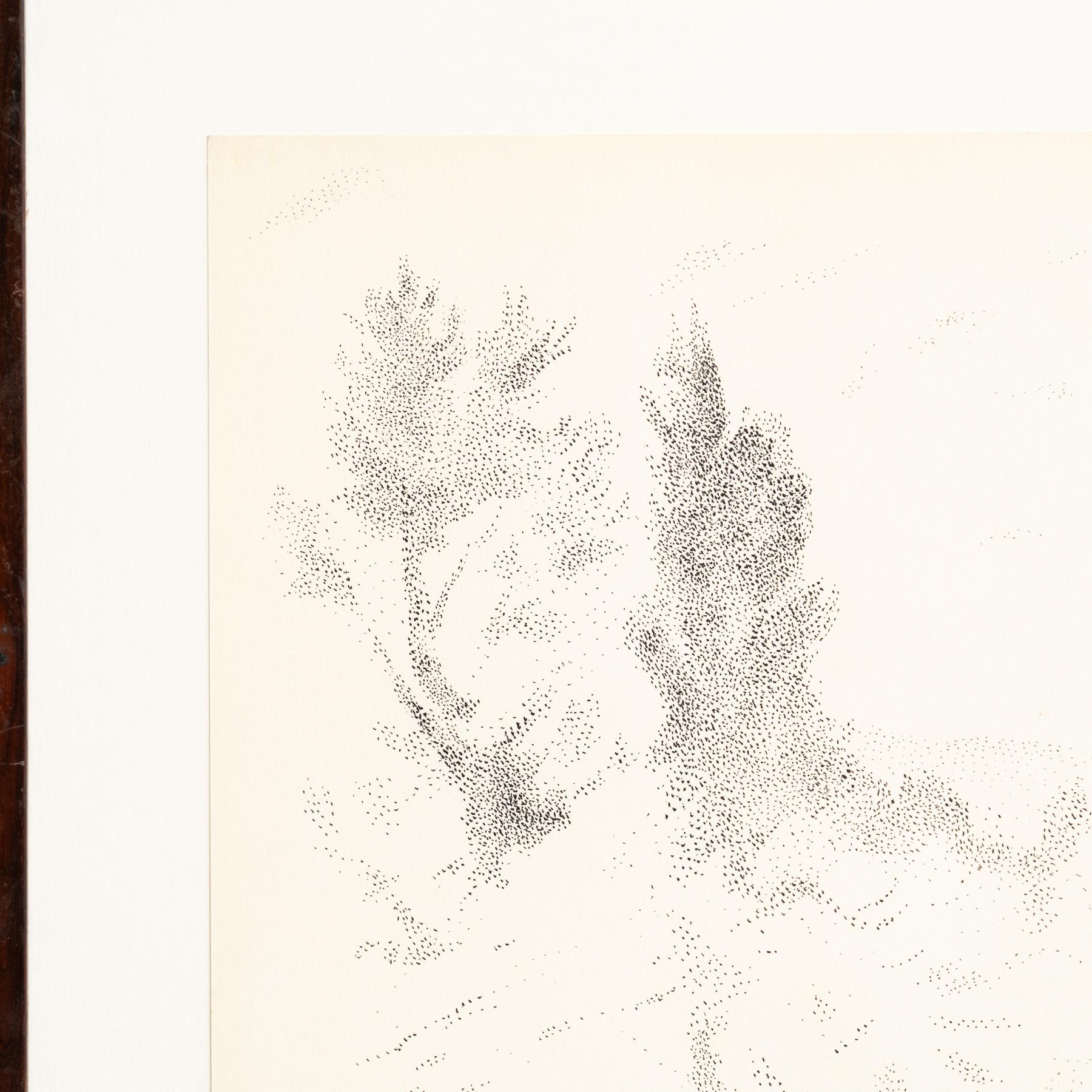 Late 20th Century Dora Maar Framed Hand Signed Pointillist Drawing For Sale