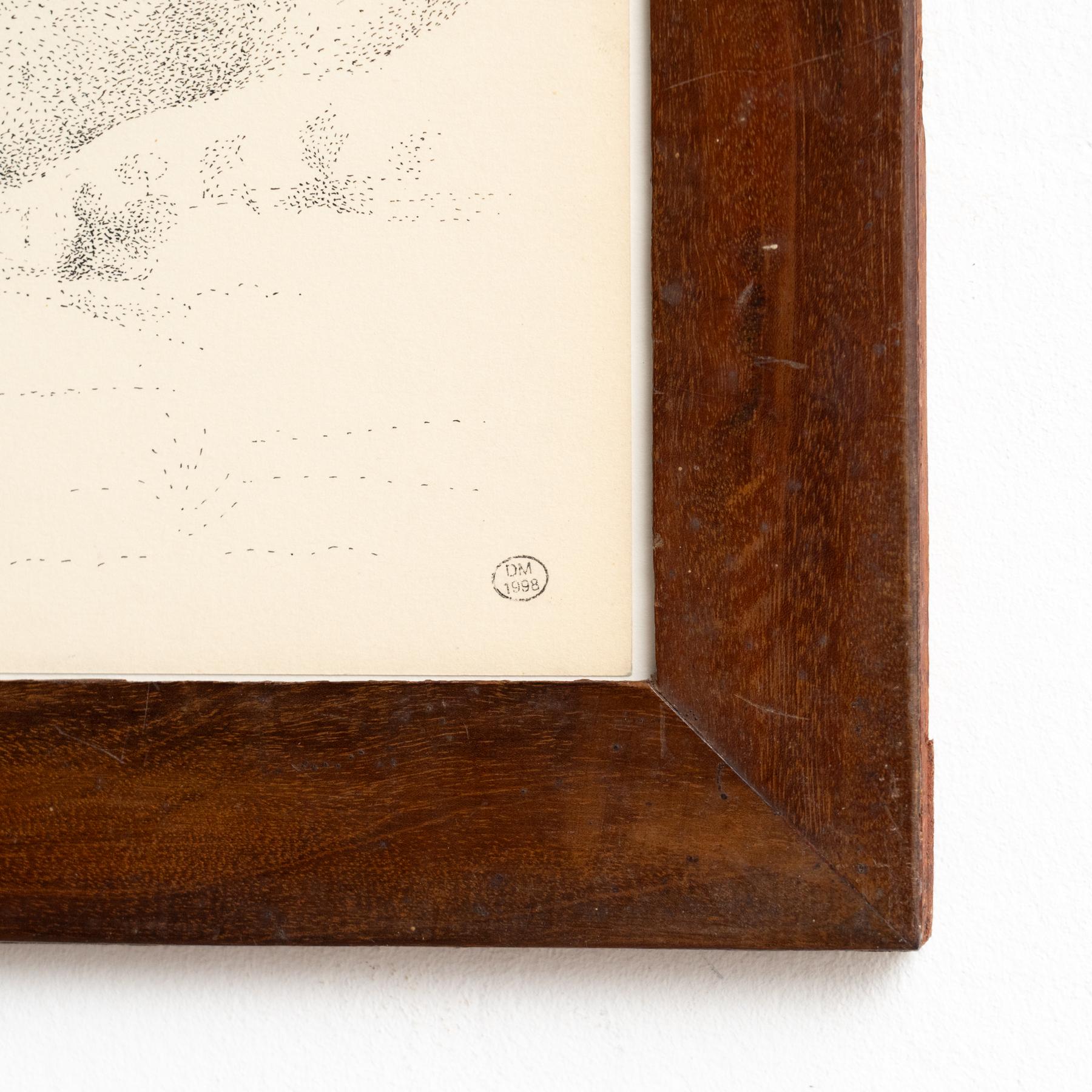 Metà XX secolo Disegno puntinista firmato a mano e incorniciato di Dora Maar in vendita